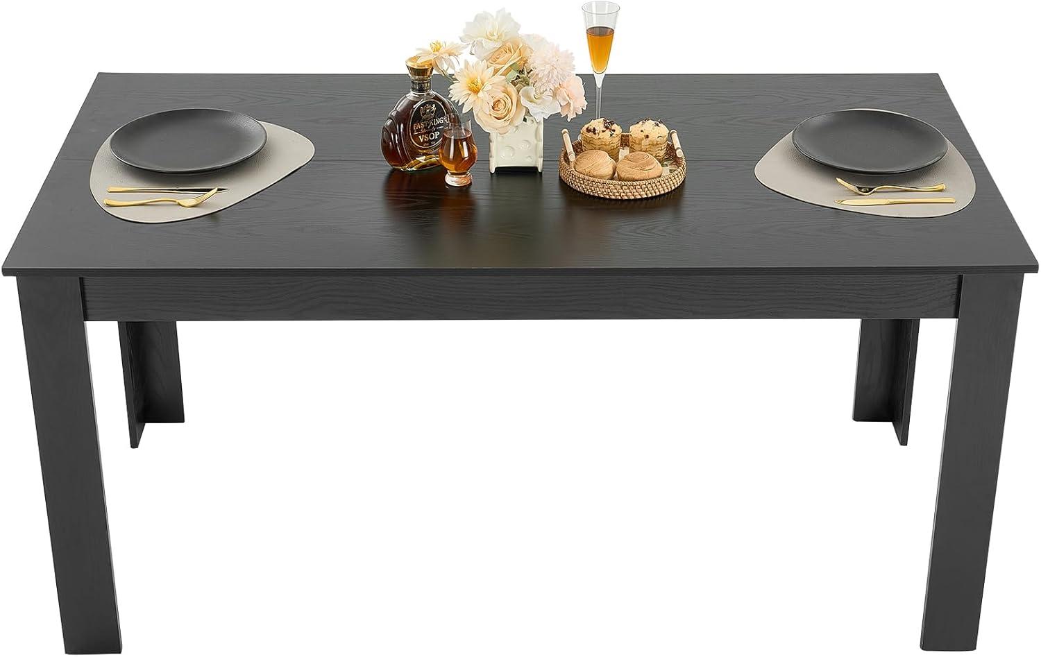 image:imageVEVOR Rectangle Dining Table 63 inch Length Large Wood Tables for 46 Person Modern Dinner Furniture Conference Desk Supporting for 330LBS for Home Kitchen Living Room BlackOnly Table