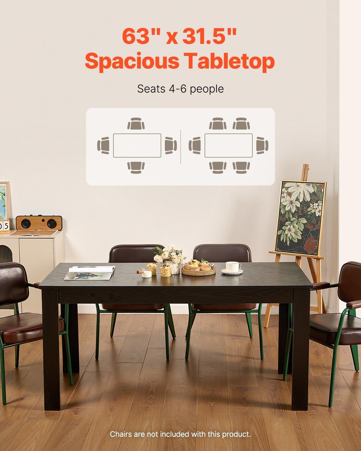 image:imageVEVOR Rectangle Dining Table 63 inch Length Large Wood Tables for 46 Person Modern Dinner Furniture Conference Desk Supporting for 330LBS for Home Kitchen Living Room BlackOnly Table