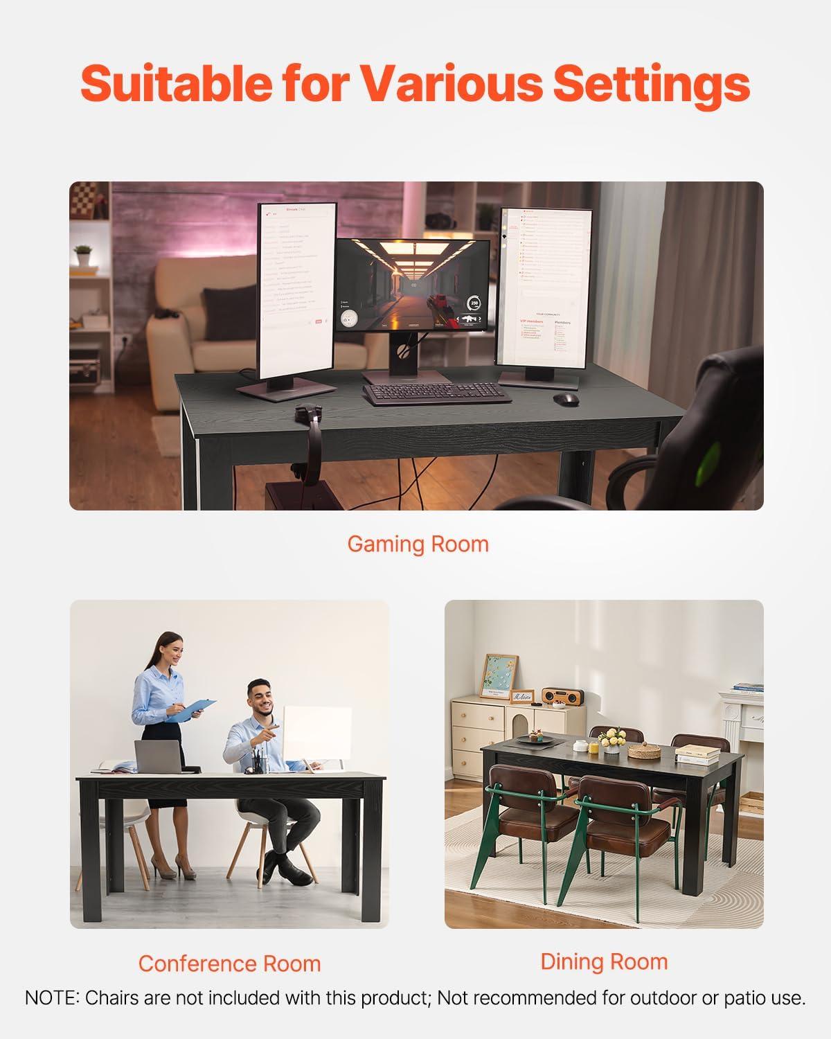 image:imageVEVOR Rectangle Dining Table 63 inch Length Large Wood Tables for 46 Person Modern Dinner Furniture Conference Desk Supporting for 330LBS for Home Kitchen Living Room BlackOnly Table
