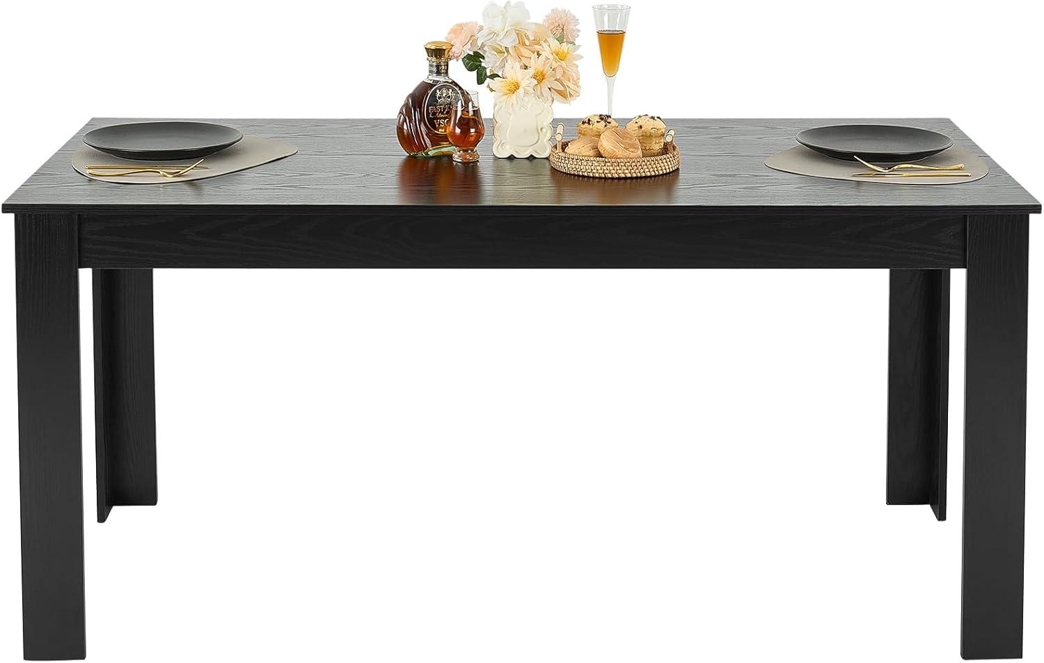 image:imageVEVOR Rectangle Dining Table 63 inch Length Large Wood Tables for 46 Person Modern Dinner Furniture Conference Desk Supporting for 330LBS for Home Kitchen Living Room BlackOnly Table