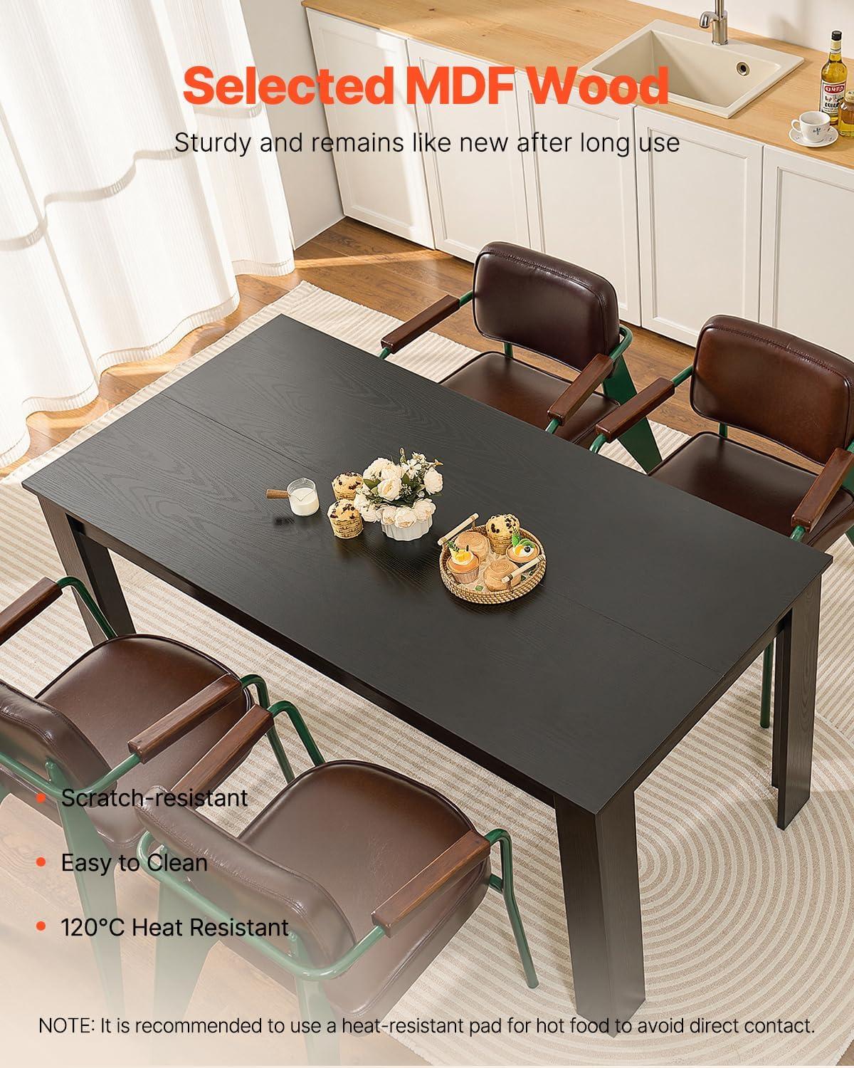image:imageVEVOR Rectangle Dining Table 63 inch Length Large Wood Tables for 46 Person Modern Dinner Furniture Conference Desk Supporting for 330LBS for Home Kitchen Living Room BlackOnly Table