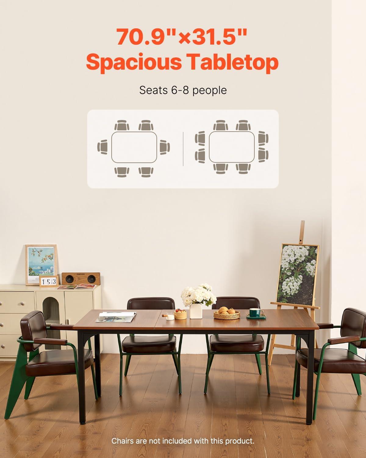 image:imageVEVOR Rectangle Dining Table 71 inch Length Large Wood Tables for 68 Person Farmhouse Dinner Furniture Rustic Conference Desk with Iron Legs for Home Kitchen Living Room BrownOnly Table