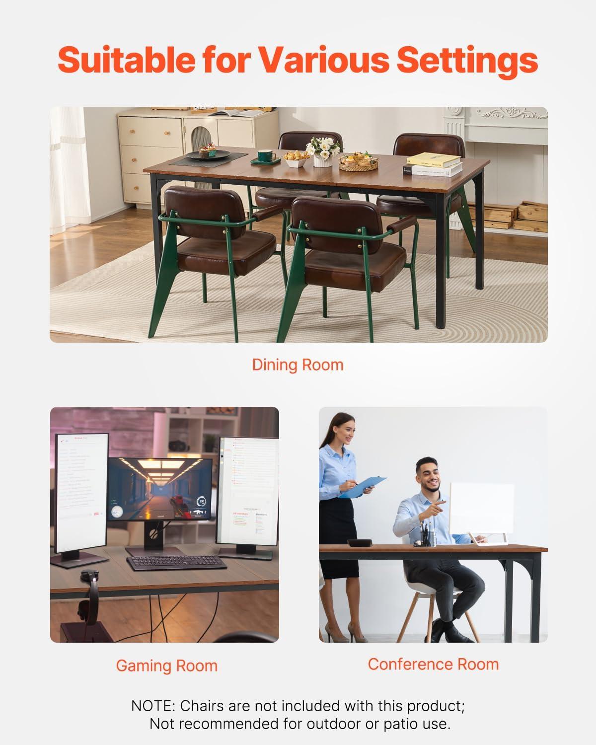image:imageVEVOR Rectangle Dining Table 71 inch Length Large Wood Tables for 68 Person Farmhouse Dinner Furniture Rustic Conference Desk with Iron Legs for Home Kitchen Living Room BrownOnly Table