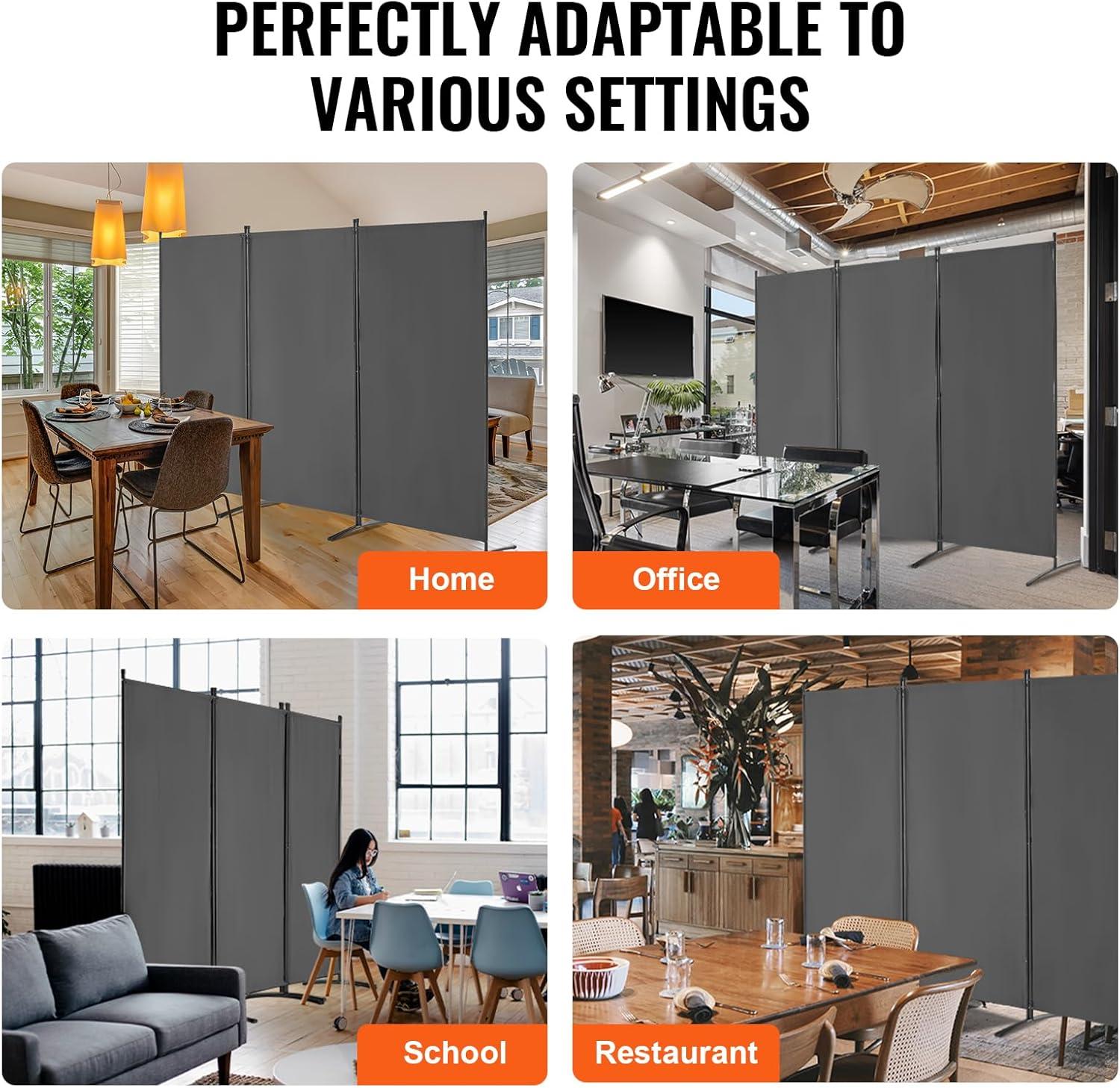 image:imageVEVOR Room Divider 4 Panel Room Divider 136 W Folding Privacy Screen and Portable Partition Divider for Room Separation Freestanding Room Partitions for Office Bedroom Study GreyGrey
