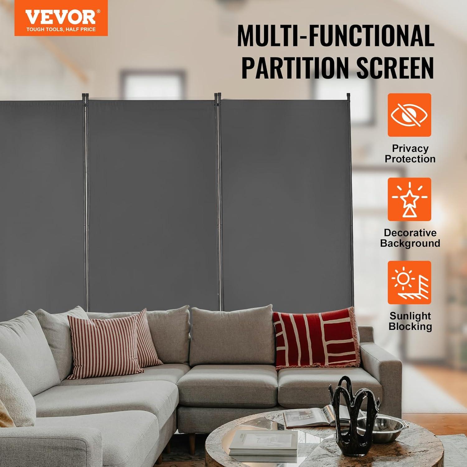 image:imageVEVOR Room Divider 4 Panel Room Divider 136 W Folding Privacy Screen and Portable Partition Divider for Room Separation Freestanding Room Partitions for Office Bedroom Study GreyGrey