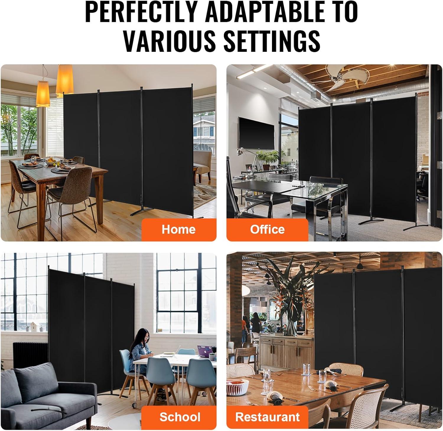 image:imageVEVOR Room Divider 4 Panel Room Divider 136 W Folding Privacy Screen and Portable Partition Divider for Room Separation Freestanding Room Partitions for Office Bedroom Study GreyBlack