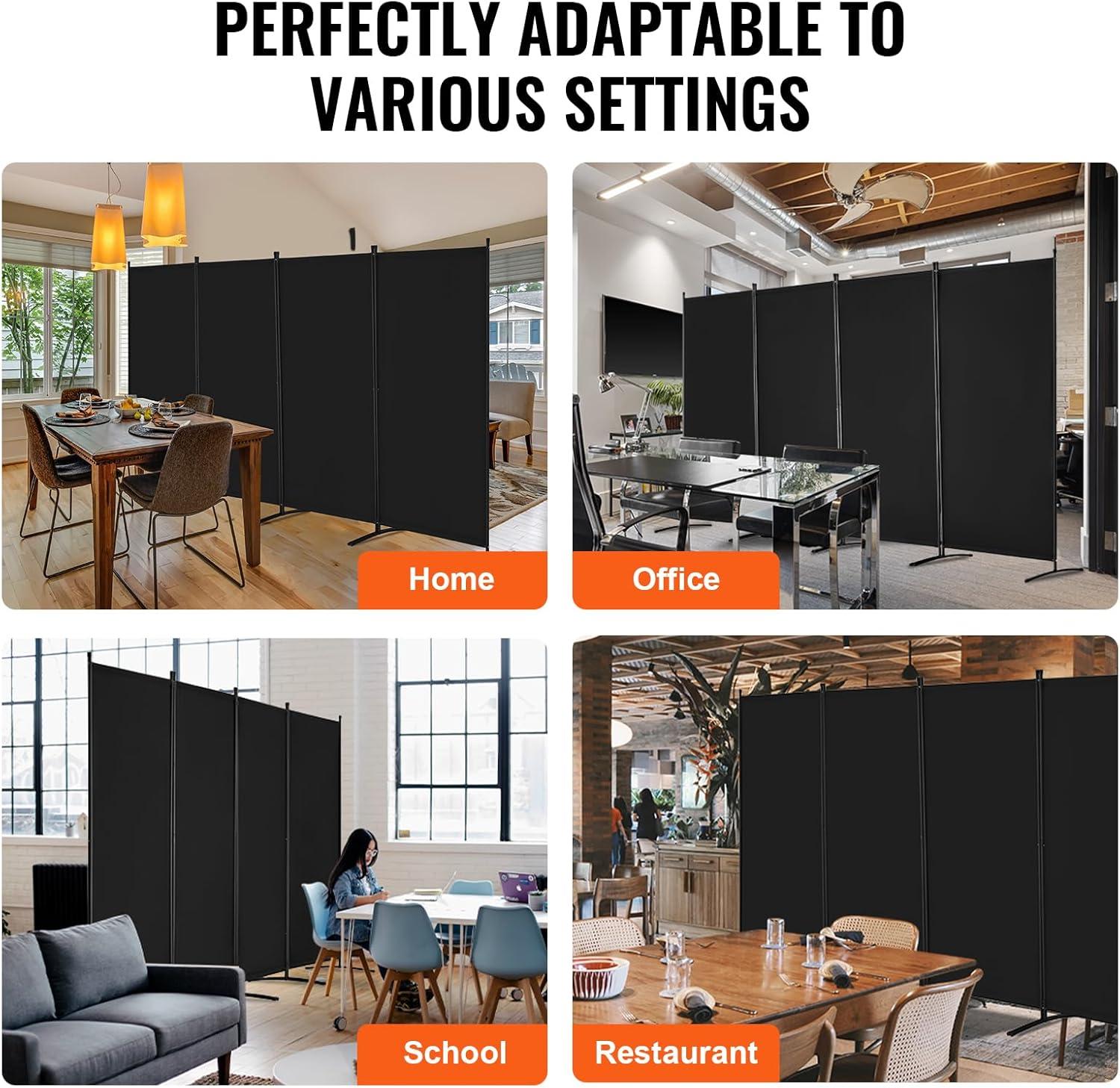image:imageVEVOR Room Divider 4 Panel Room Divider 136 W Folding Privacy Screen and Portable Partition Divider for Room Separation Freestanding Room Partitions for Office Bedroom Study GreyBlack
