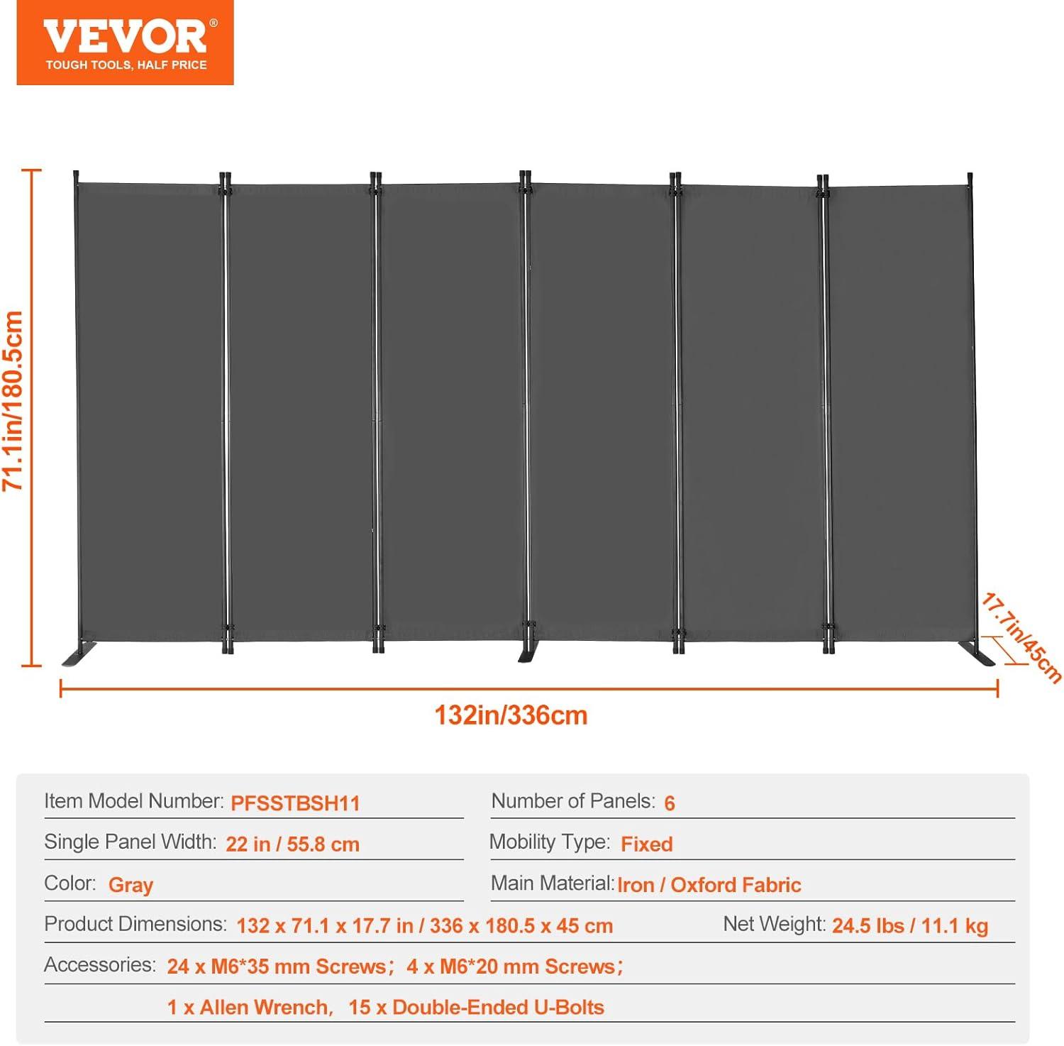 image:imageVEVOR Room Divider 4 Panel Room Divider 136 W Folding Privacy Screen and Portable Partition Divider for Room Separation Freestanding Room Partitions for Office Bedroom Study GreyGrey