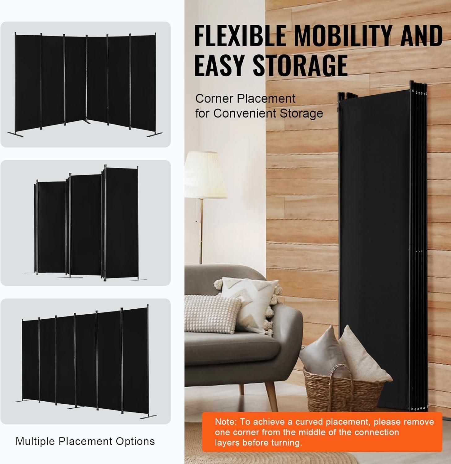 image:imageVEVOR Room Divider 4 Panel Room Divider 136 W Folding Privacy Screen and Portable Partition Divider for Room Separation Freestanding Room Partitions for Office Bedroom Study GreyBlack