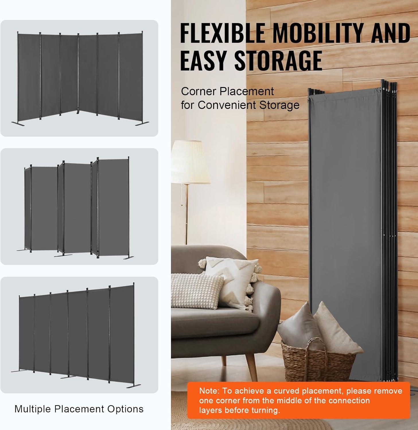 image:imageVEVOR Room Divider 4 Panel Room Divider 136 W Folding Privacy Screen and Portable Partition Divider for Room Separation Freestanding Room Partitions for Office Bedroom Study GreyGrey