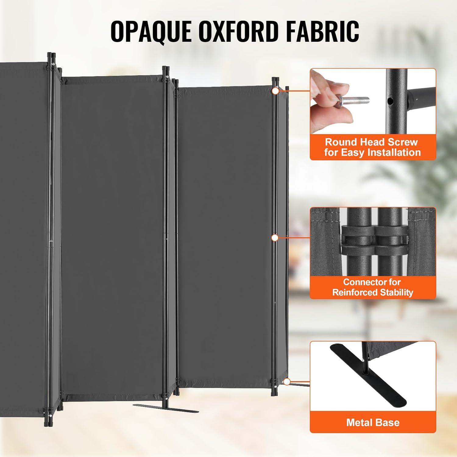 image:imageVEVOR Room Divider 4 Panel Room Divider 136 W Folding Privacy Screen and Portable Partition Divider for Room Separation Freestanding Room Partitions for Office Bedroom Study GreyGrey