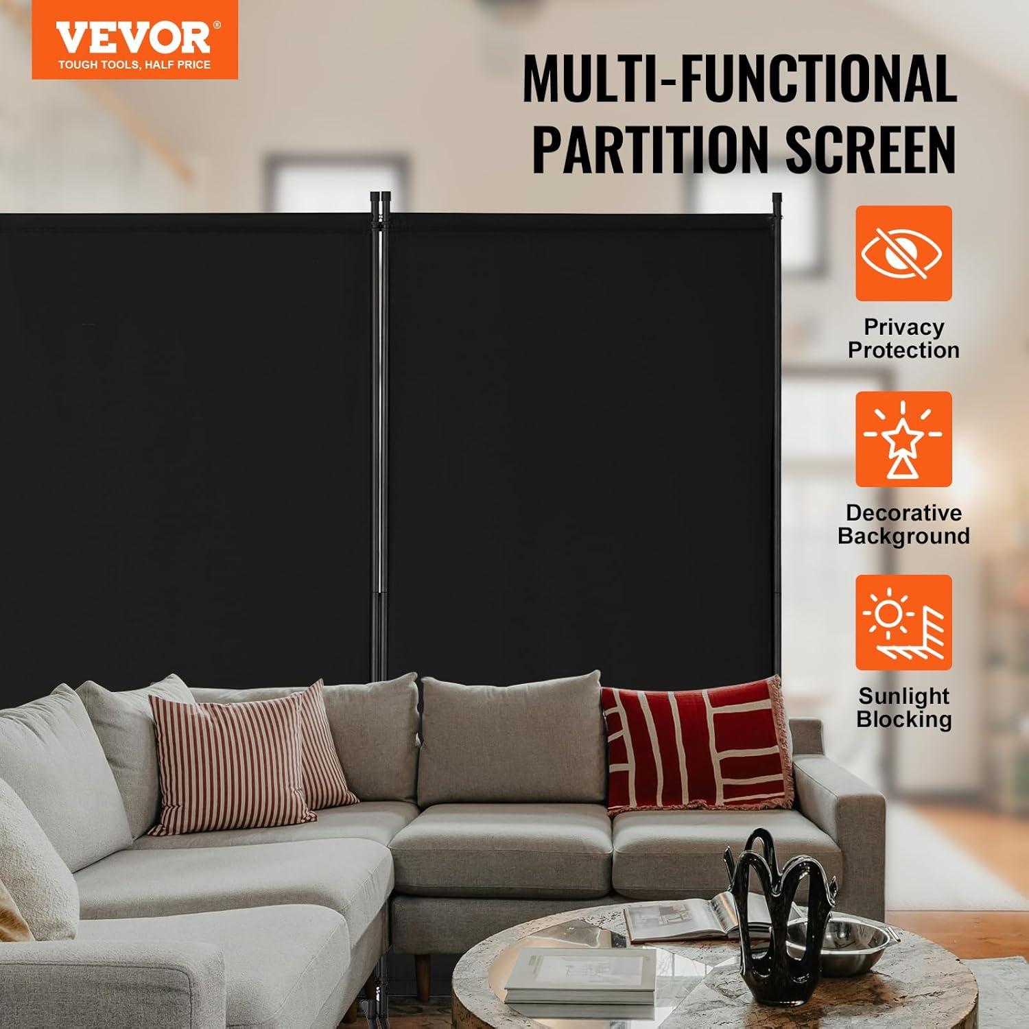 image:imageVEVOR Room Divider 4 Panel Room Divider 136 W Folding Privacy Screen and Portable Partition Divider for Room Separation Freestanding Room Partitions for Office Bedroom Study GreyBlack