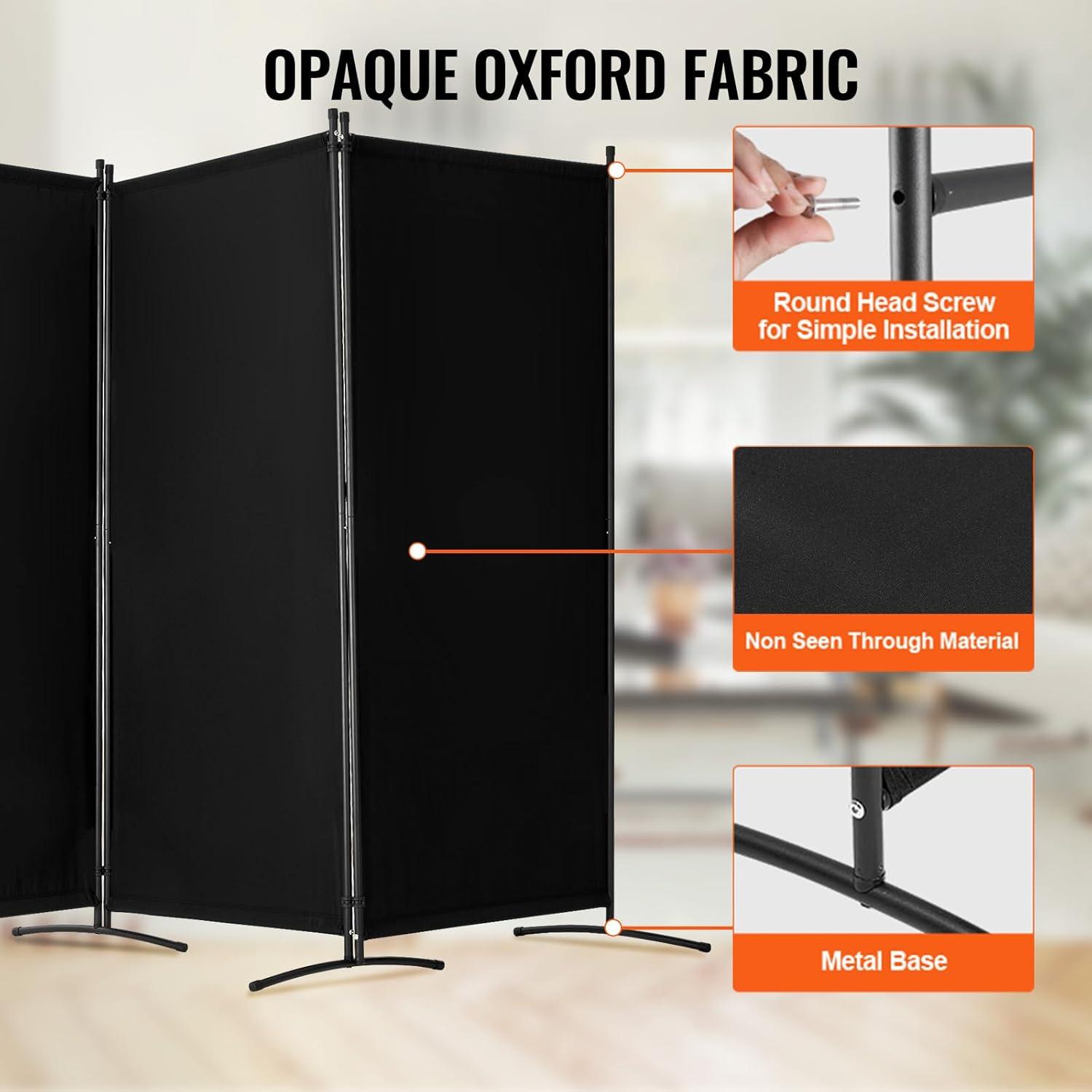 image:imageVEVOR Room Divider 4 Panel Room Divider 136 W Folding Privacy Screen and Portable Partition Divider for Room Separation Freestanding Room Partitions for Office Bedroom Study GreyBlack