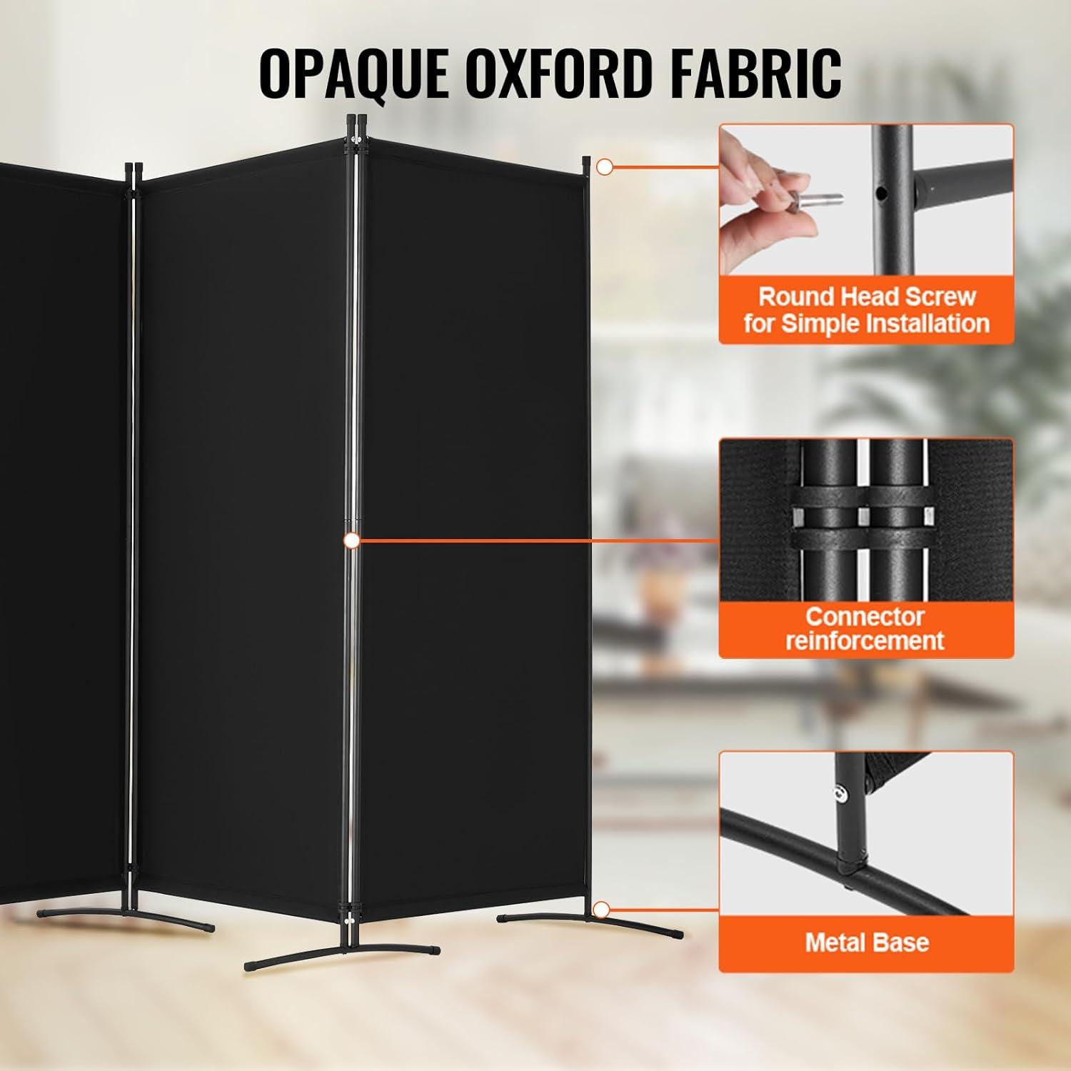 image:imageVEVOR Room Divider 4 Panel Room Divider 136 W Folding Privacy Screen and Portable Partition Divider for Room Separation Freestanding Room Partitions for Office Bedroom Study GreyBlack
