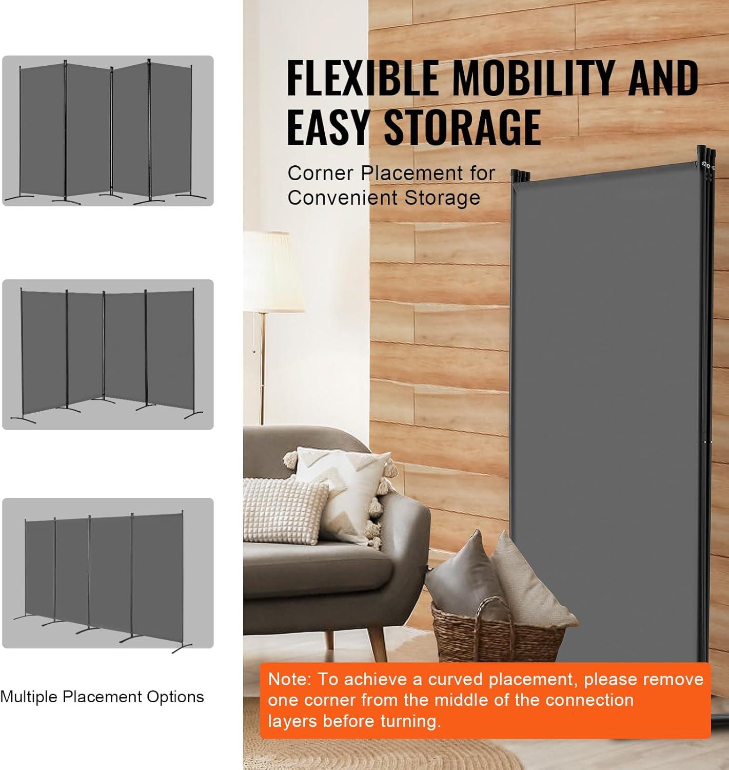 image:imageVEVOR Room Divider 4 Panel Room Divider 136 W Folding Privacy Screen and Portable Partition Divider for Room Separation Freestanding Room Partitions for Office Bedroom Study GreyGrey