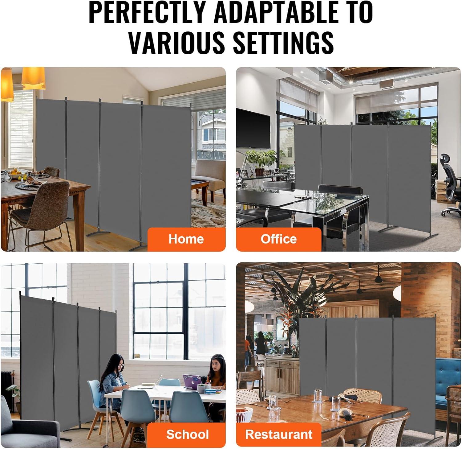 image:imageVEVOR Room Divider 4 Panel Room Divider 136 W Folding Privacy Screen and Portable Partition Divider for Room Separation Freestanding Room Partitions for Office Bedroom Study GreyGrey