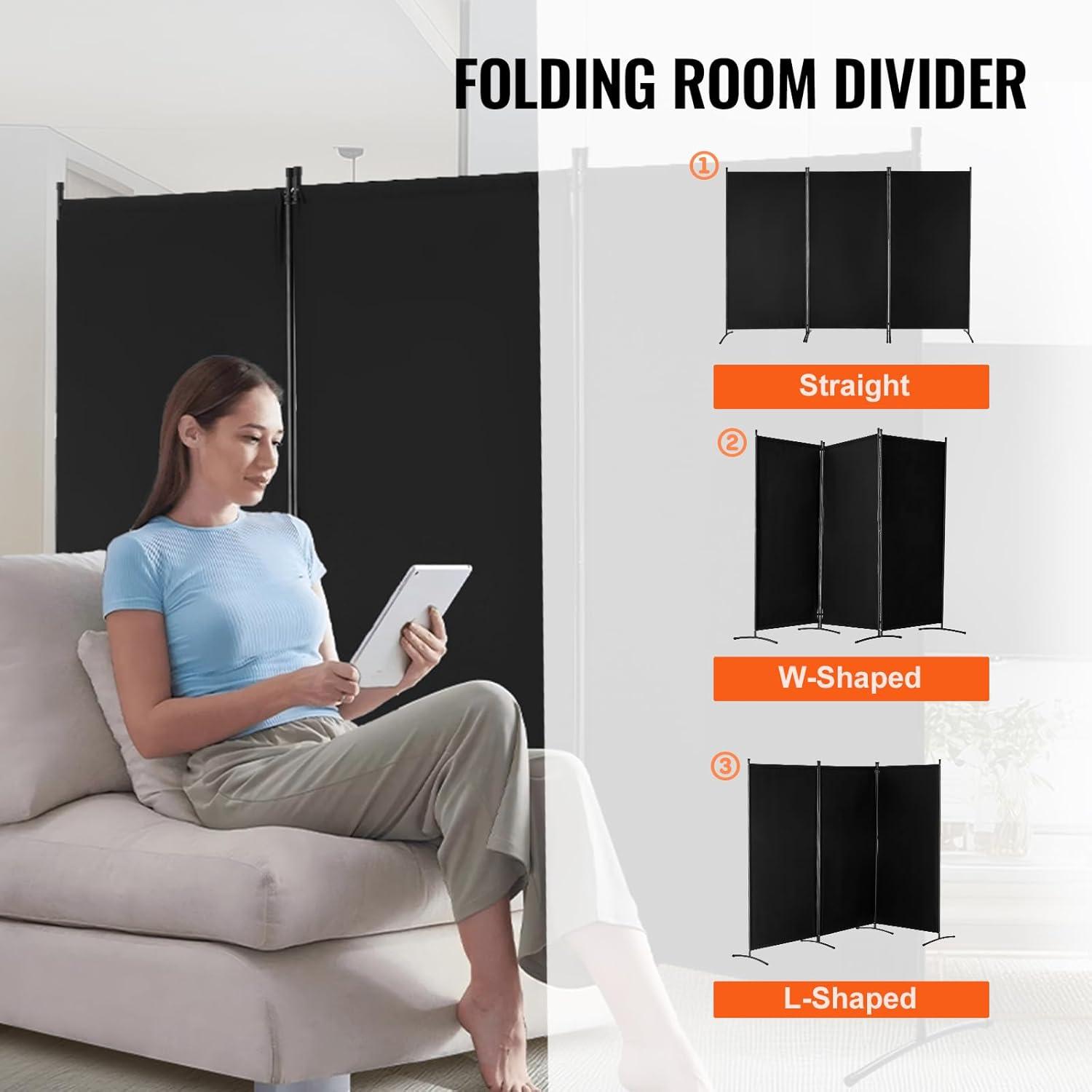 image:imageVEVOR Room Divider 4 Panel Room Divider 136 W Folding Privacy Screen and Portable Partition Divider for Room Separation Freestanding Room Partitions for Office Bedroom Study GreyBlack