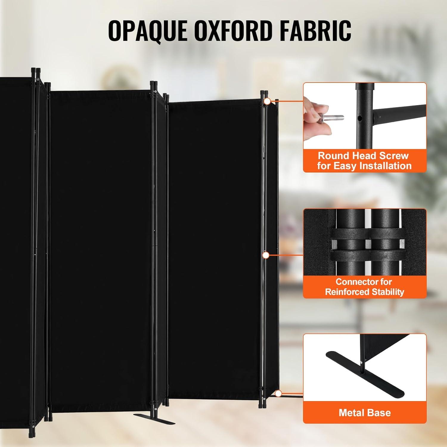 image:imageVEVOR Room Divider 4 Panel Room Divider 136 W Folding Privacy Screen and Portable Partition Divider for Room Separation Freestanding Room Partitions for Office Bedroom Study GreyBlack