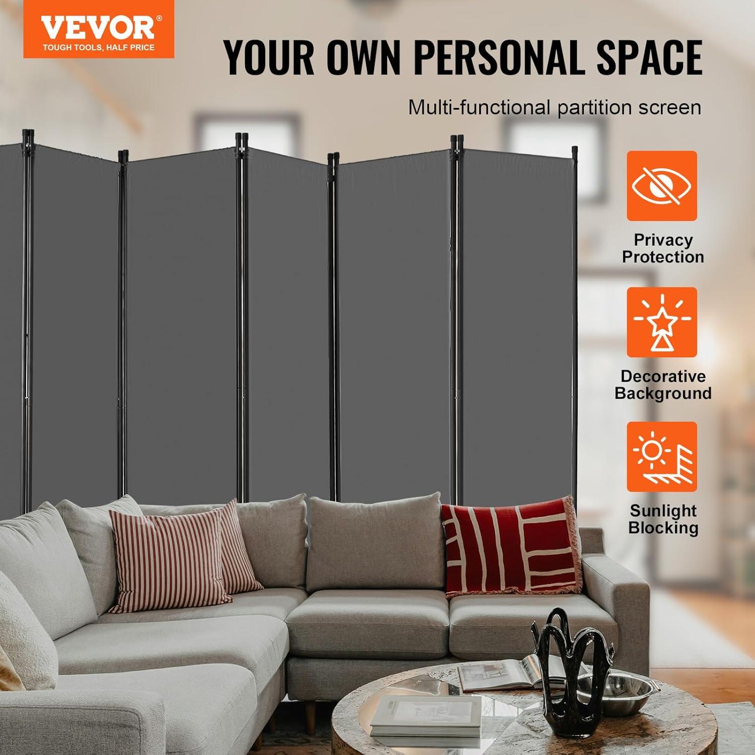 image:imageVEVOR Room Divider 4 Panel Room Divider 136 W Folding Privacy Screen and Portable Partition Divider for Room Separation Freestanding Room Partitions for Office Bedroom Study GreyGrey