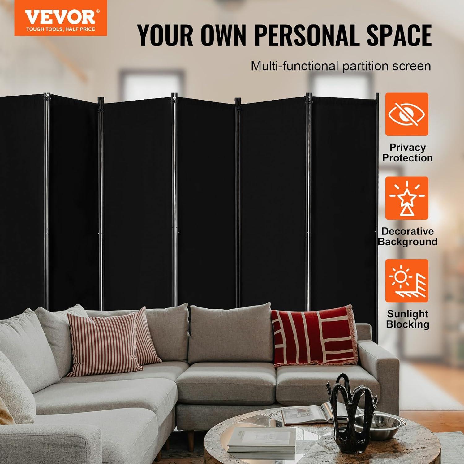 image:imageVEVOR Room Divider 4 Panel Room Divider 136 W Folding Privacy Screen and Portable Partition Divider for Room Separation Freestanding Room Partitions for Office Bedroom Study GreyBlack