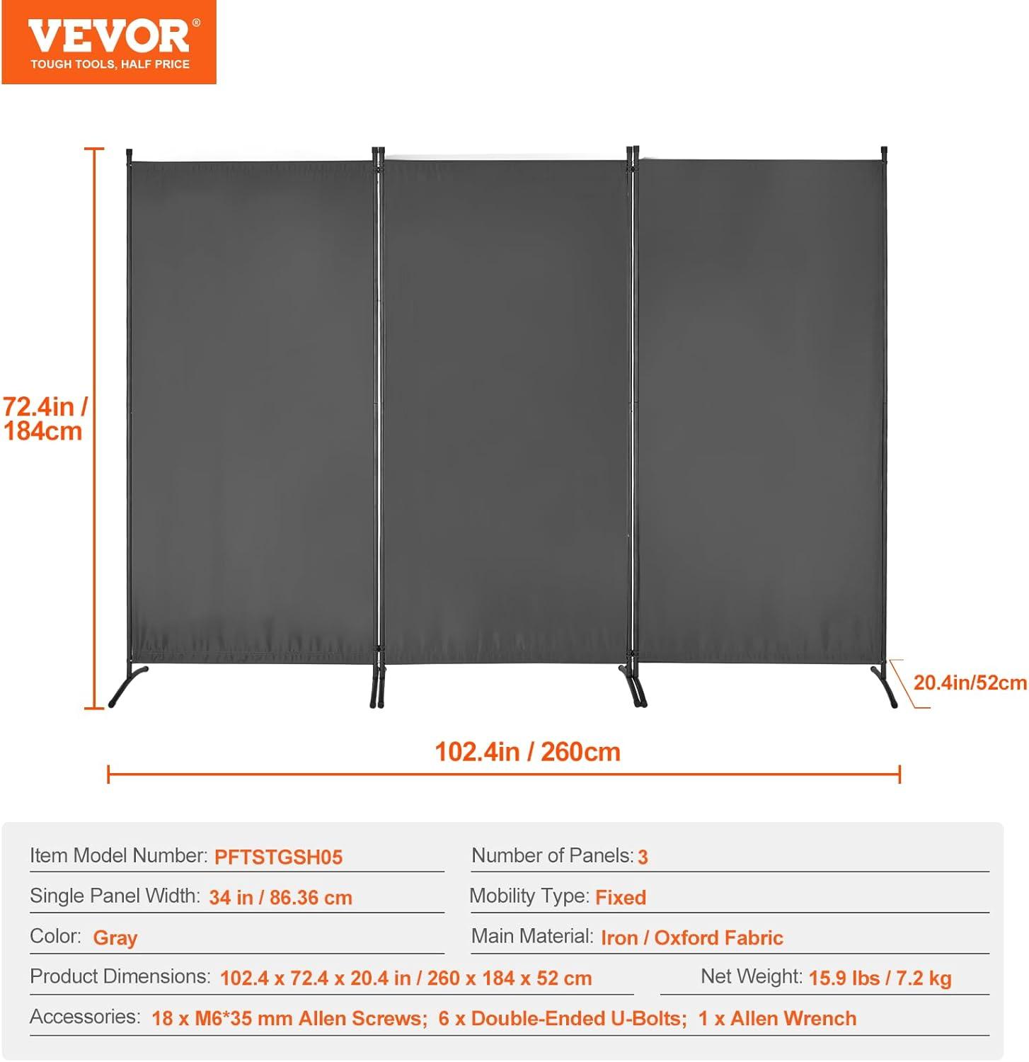 image:imageVEVOR Room Divider 4 Panel Room Divider 136 W Folding Privacy Screen and Portable Partition Divider for Room Separation Freestanding Room Partitions for Office Bedroom Study GreyGrey