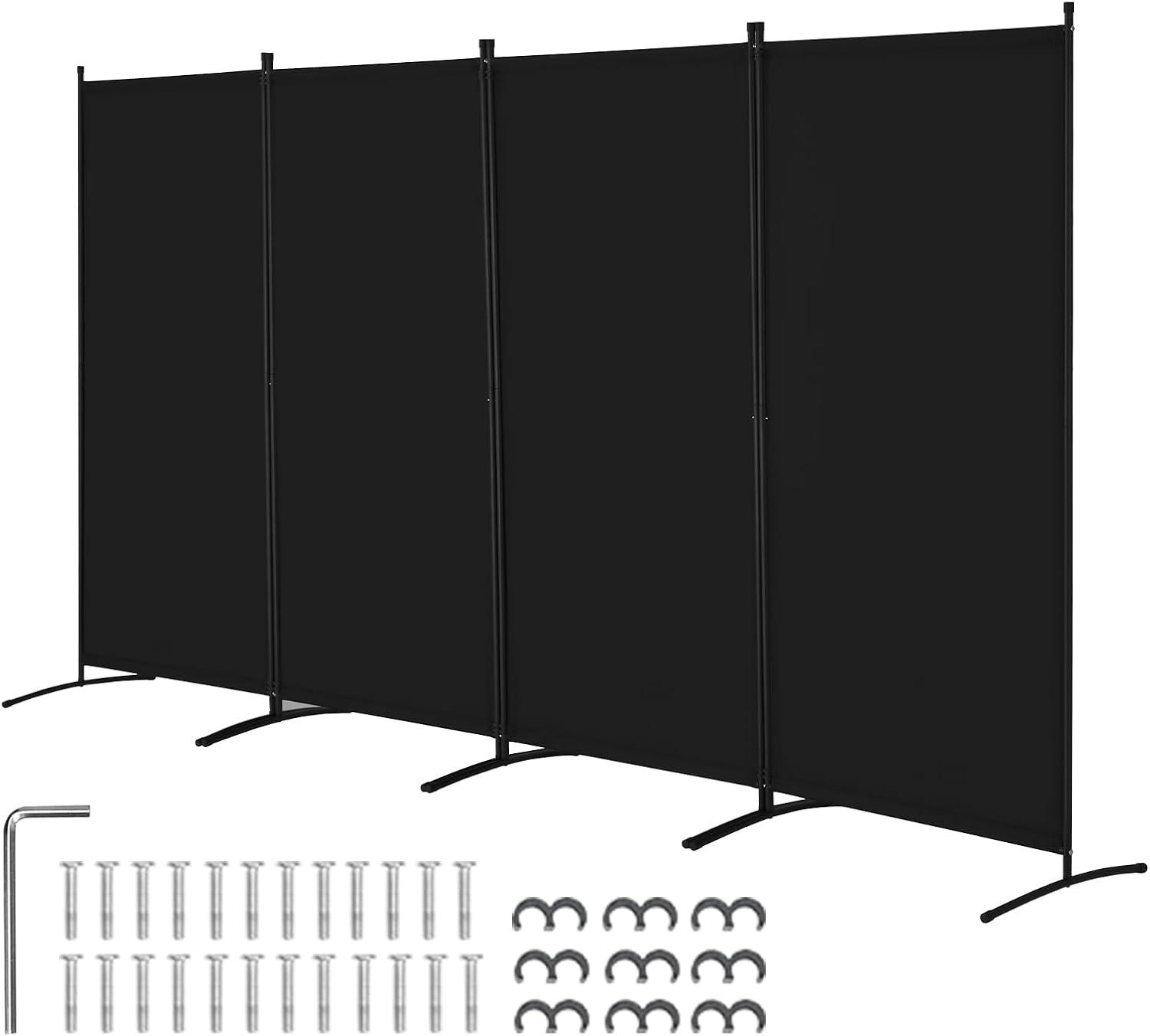 image:imageVEVOR Room Divider 4 Panel Room Divider 136 W Folding Privacy Screen and Portable Partition Divider for Room Separation Freestanding Room Partitions for Office Bedroom Study GreyBlack