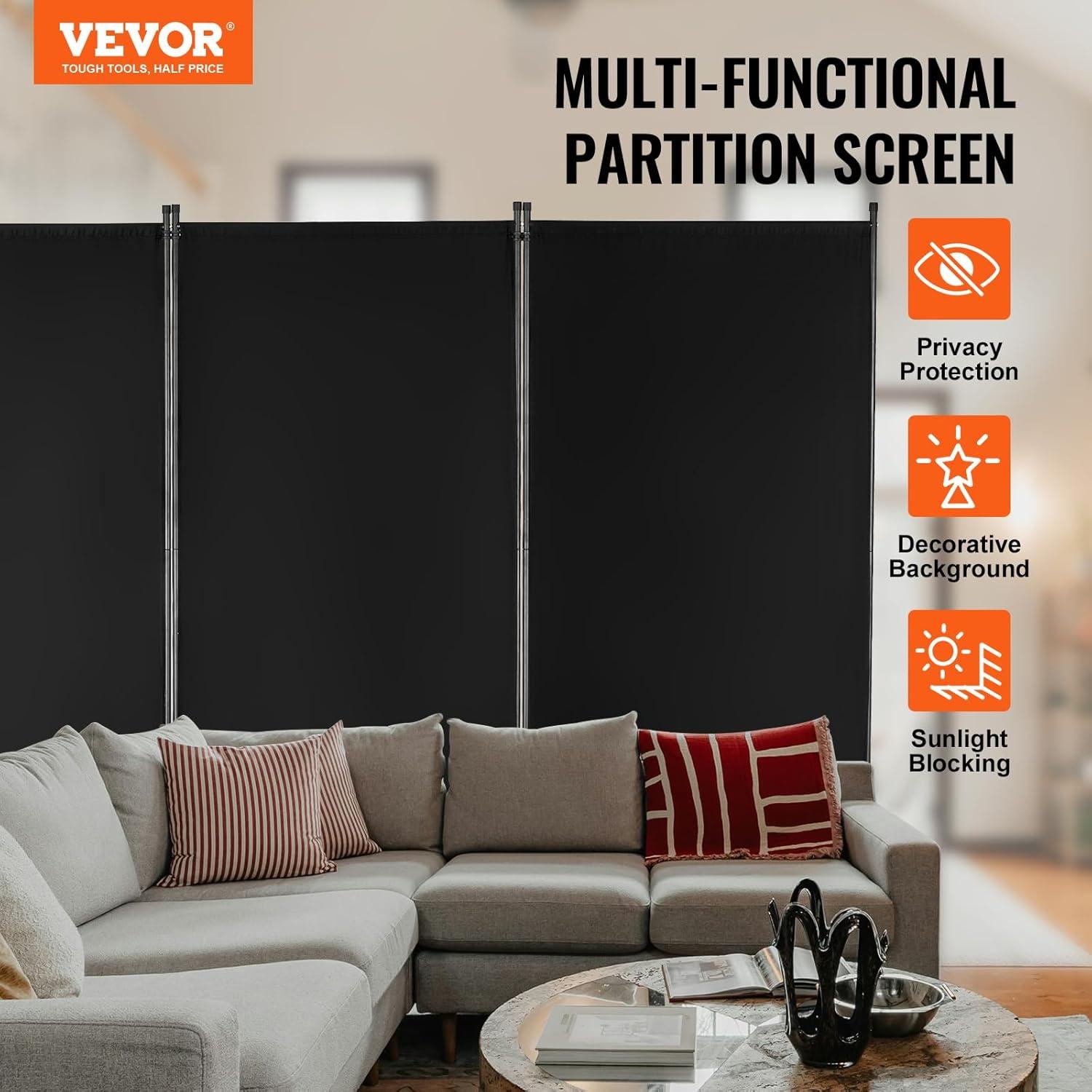 image:imageVEVOR Room Divider 4 Panel Room Divider 136 W Folding Privacy Screen and Portable Partition Divider for Room Separation Freestanding Room Partitions for Office Bedroom Study GreyBlack