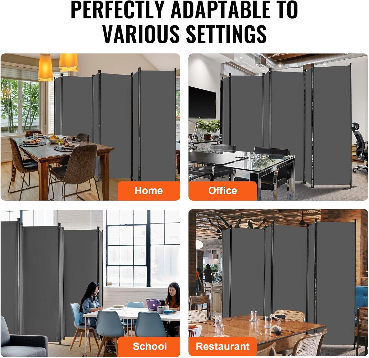 image:imageVEVOR Room Divider 4 Panel Room Divider 136 W Folding Privacy Screen and Portable Partition Divider for Room Separation Freestanding Room Partitions for Office Bedroom Study GreyGrey