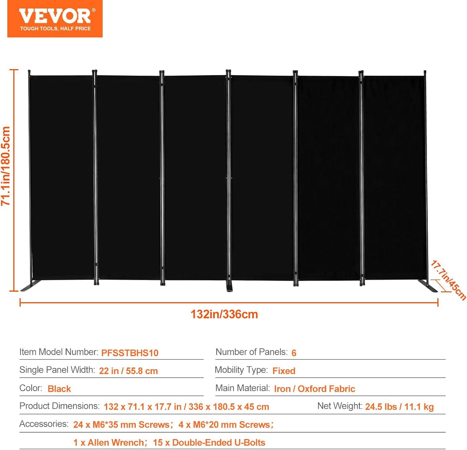 image:imageVEVOR Room Divider 4 Panel Room Divider 136 W Folding Privacy Screen and Portable Partition Divider for Room Separation Freestanding Room Partitions for Office Bedroom Study GreyBlack