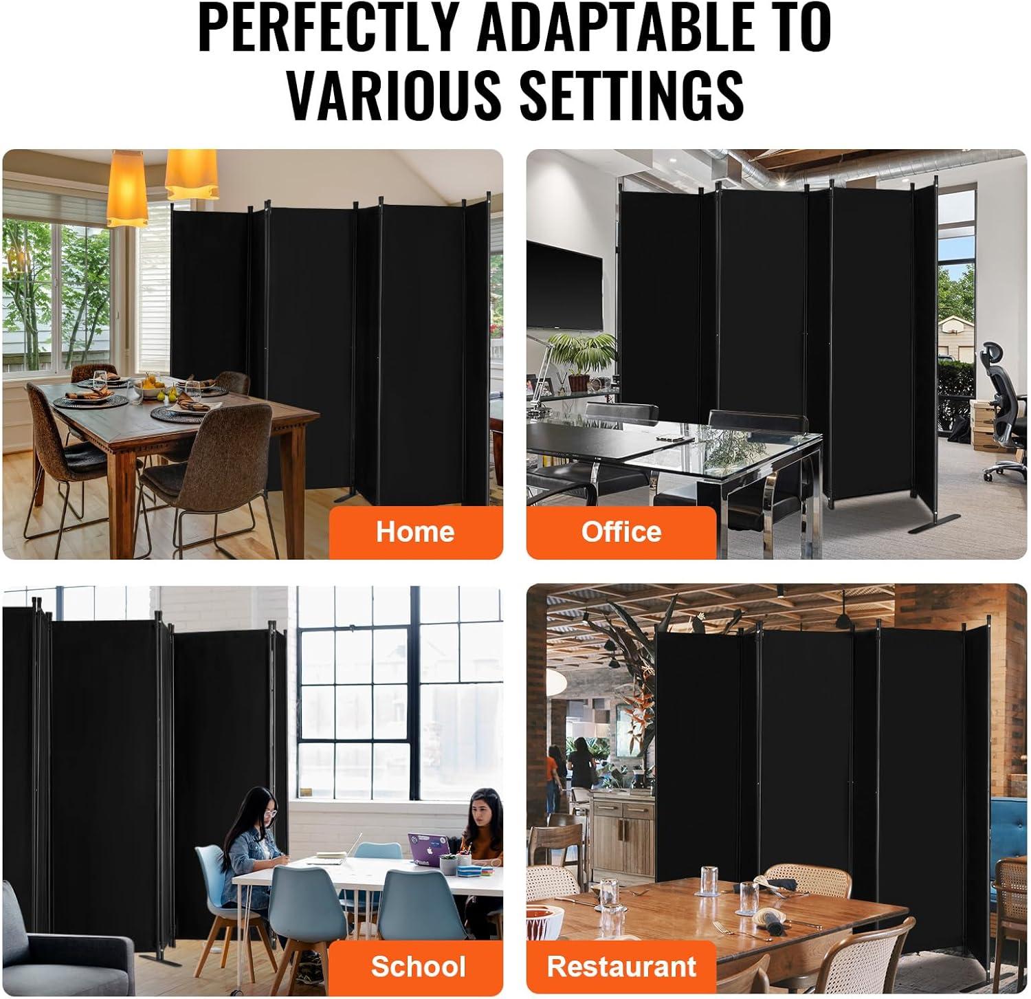 image:imageVEVOR Room Divider 4 Panel Room Divider 136 W Folding Privacy Screen and Portable Partition Divider for Room Separation Freestanding Room Partitions for Office Bedroom Study GreyBlack