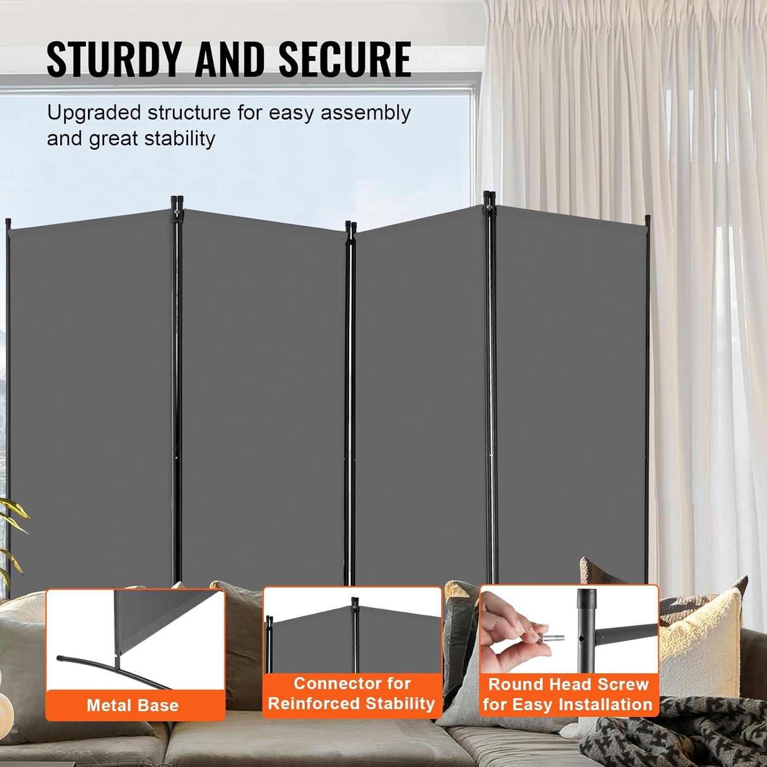 image:imageVEVOR Room Divider 4 Panel Room Divider 136 W Folding Privacy Screen and Portable Partition Divider for Room Separation Freestanding Room Partitions for Office Bedroom Study GreyGrey