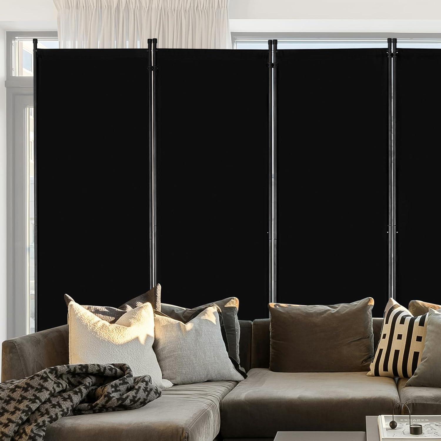 image:imageVEVOR Room Divider 4 Panel Room Divider 136 W Folding Privacy Screen and Portable Partition Divider for Room Separation Freestanding Room Partitions for Office Bedroom Study GreyBlack