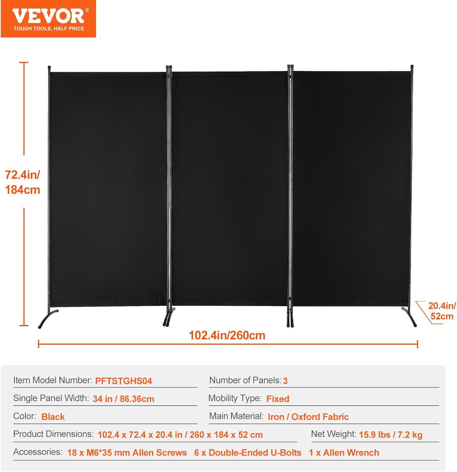 image:imageVEVOR Room Divider 4 Panel Room Divider 136 W Folding Privacy Screen and Portable Partition Divider for Room Separation Freestanding Room Partitions for Office Bedroom Study GreyBlack