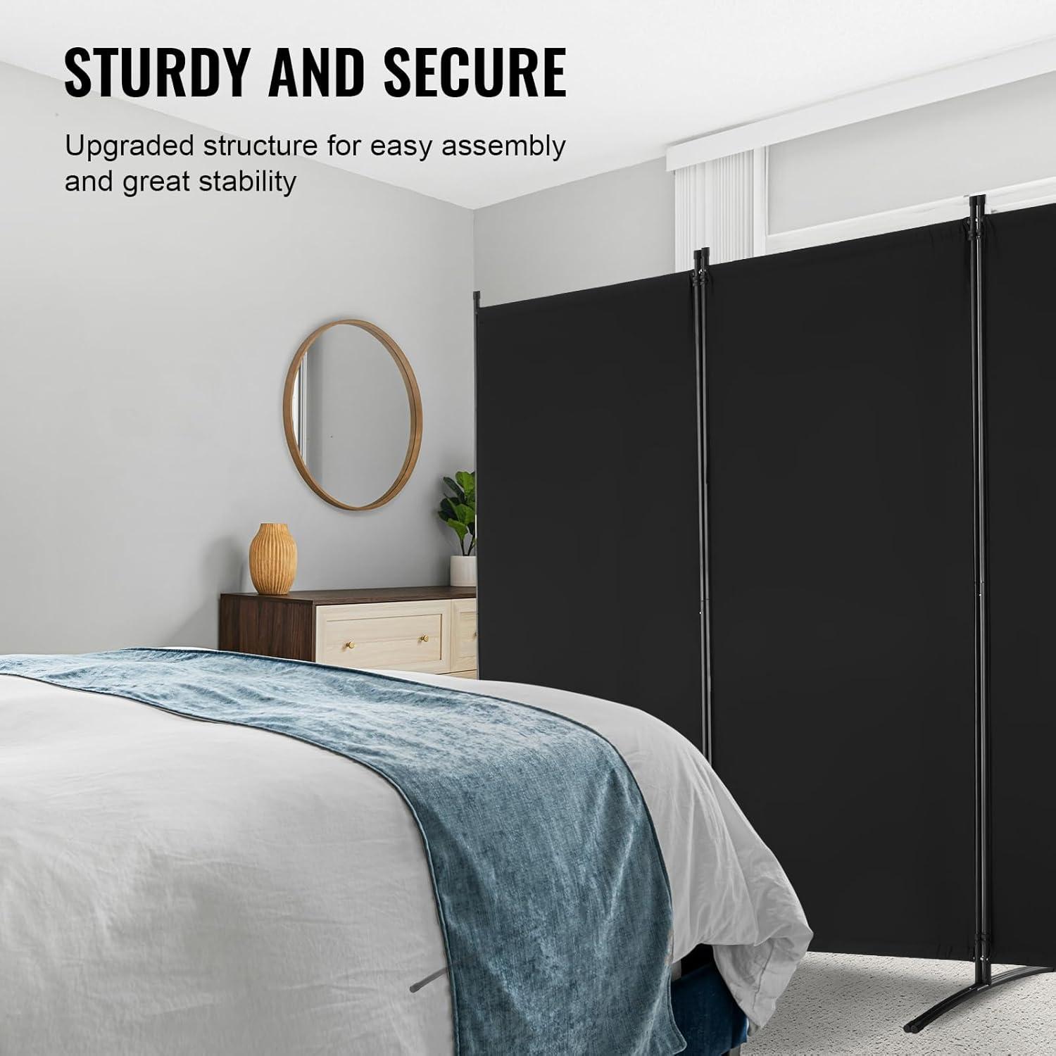 image:imageVEVOR Room Divider 4 Panel Room Divider 136 W Folding Privacy Screen and Portable Partition Divider for Room Separation Freestanding Room Partitions for Office Bedroom Study GreyBlack