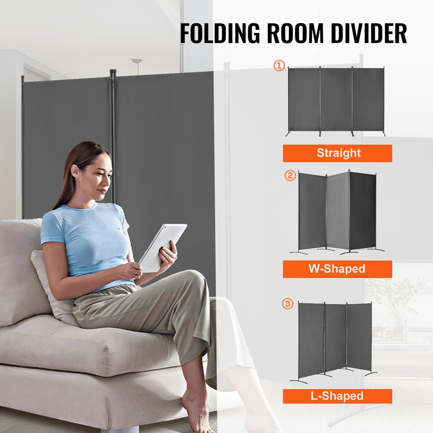 image:imageVEVOR Room Divider 4 Panel Room Divider 136 W Folding Privacy Screen and Portable Partition Divider for Room Separation Freestanding Room Partitions for Office Bedroom Study GreyGrey