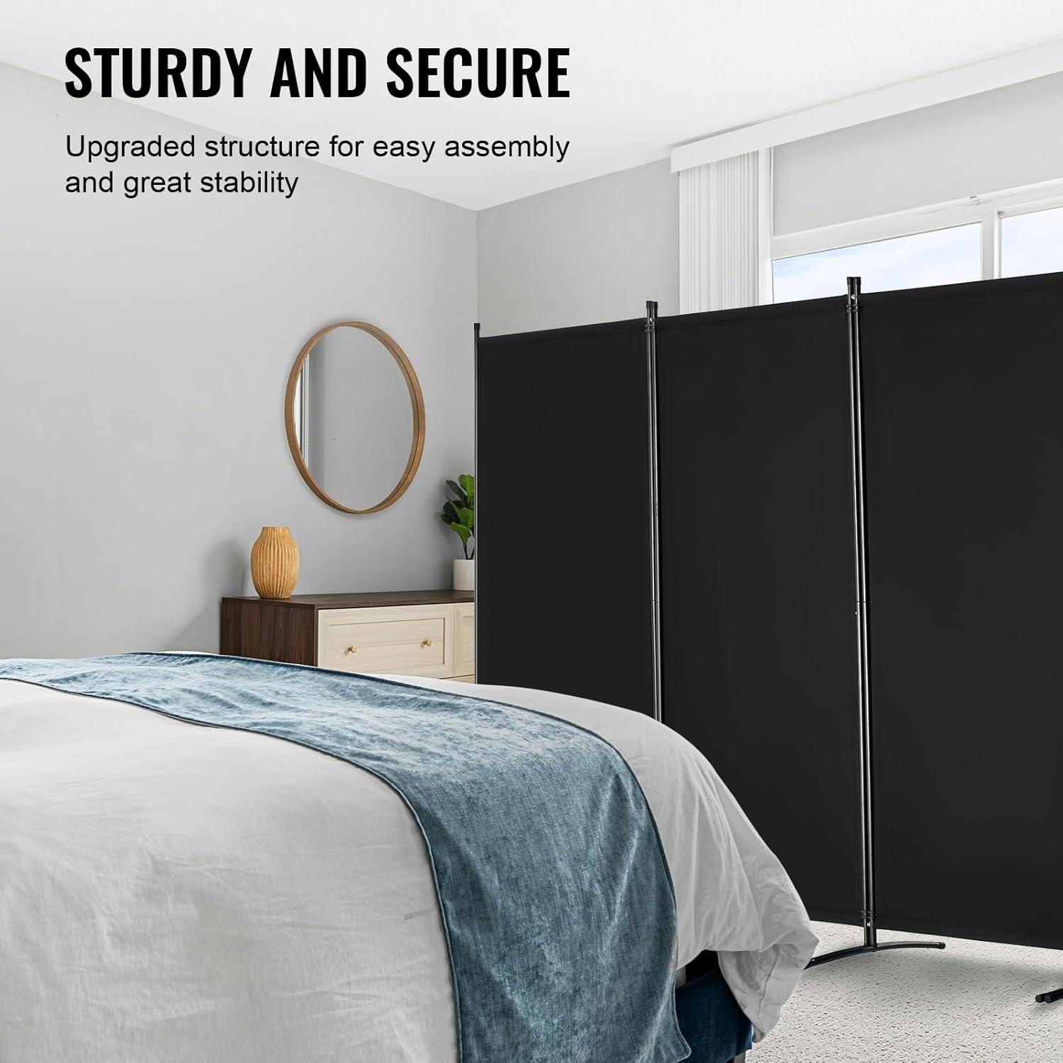 image:imageVEVOR Room Divider 4 Panel Room Divider 136 W Folding Privacy Screen and Portable Partition Divider for Room Separation Freestanding Room Partitions for Office Bedroom Study GreyBlack