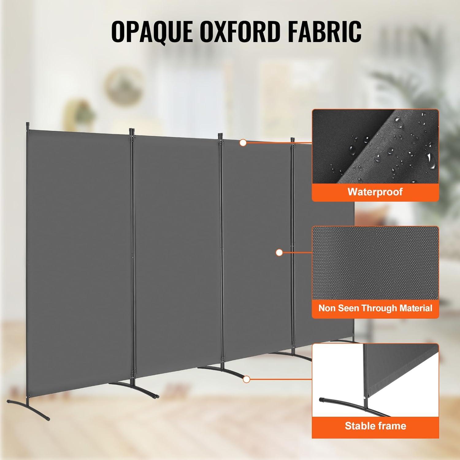 image:imageVEVOR Room Divider 4 Panel Room Divider 136 W Folding Privacy Screen and Portable Partition Divider for Room Separation Freestanding Room Partitions for Office Bedroom Study GreyGrey