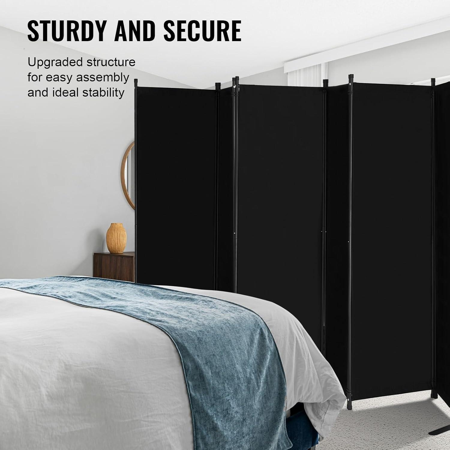 image:imageVEVOR Room Divider 4 Panel Room Divider 136 W Folding Privacy Screen and Portable Partition Divider for Room Separation Freestanding Room Partitions for Office Bedroom Study GreyBlack