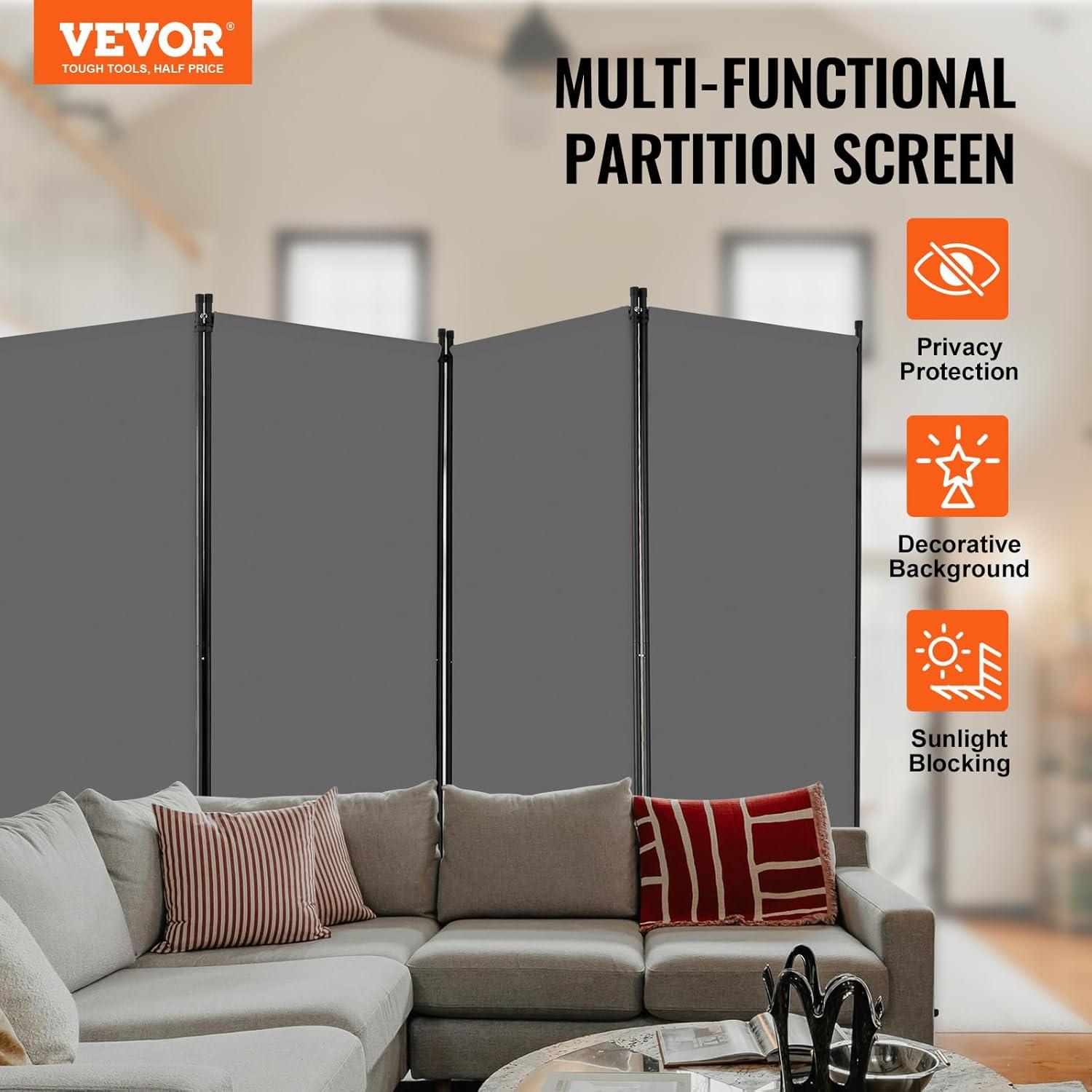 image:imageVEVOR Room Divider 4 Panel Room Divider 136 W Folding Privacy Screen and Portable Partition Divider for Room Separation Freestanding Room Partitions for Office Bedroom Study GreyGrey