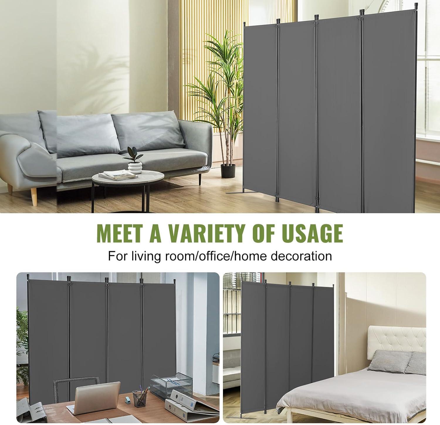 image:imageVEVOR Room Divider 4 Panel Room Dividers and Folding Privacy Screens Fabric Partition Room Dividers for Office Bedroom Dining Room Study Freestanding GreyGrey