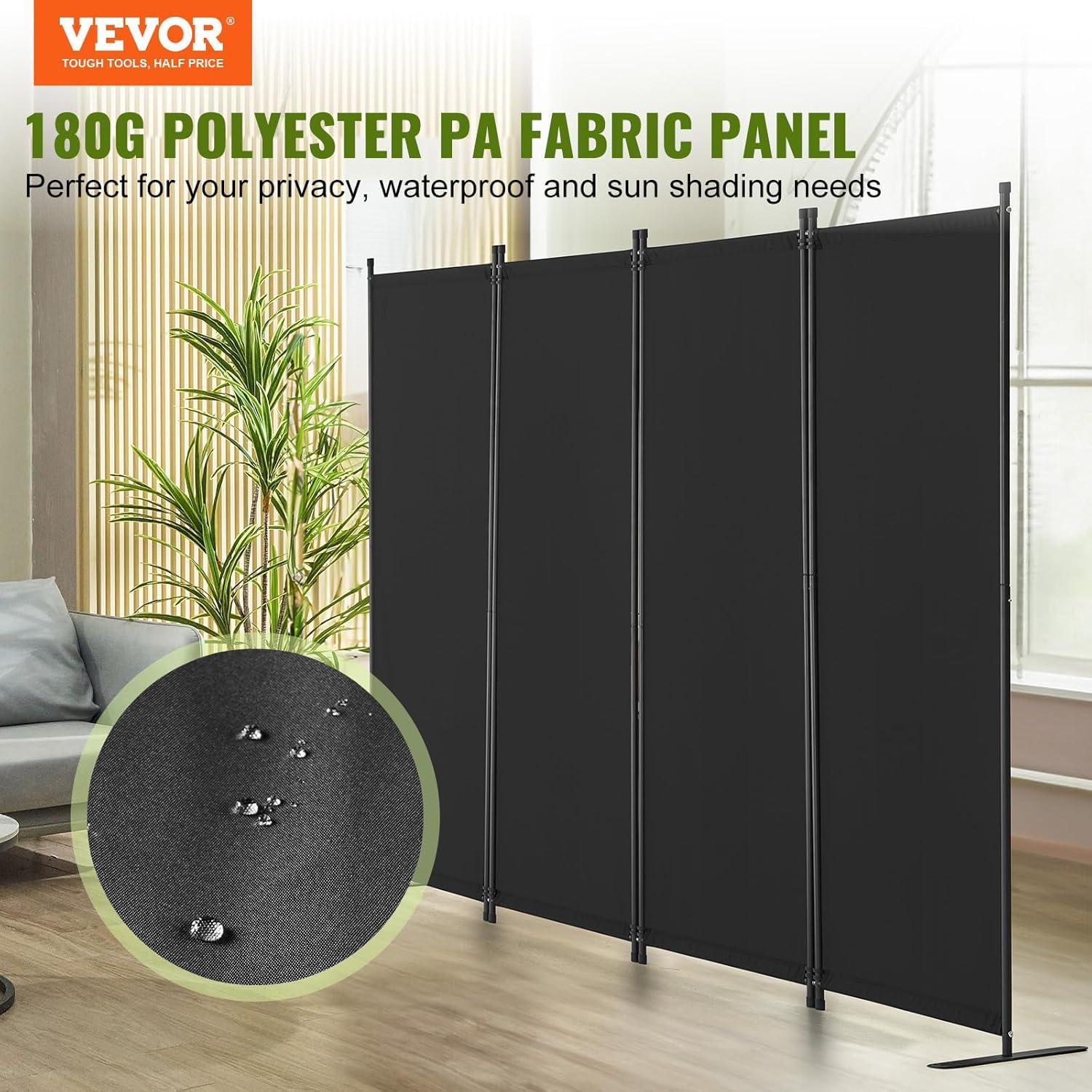 image:imageVEVOR Room Divider 4 Panel Room Dividers and Folding Privacy Screens Fabric Partition Room Dividers for Office Bedroom Dining Room Study Freestanding GreyBlack