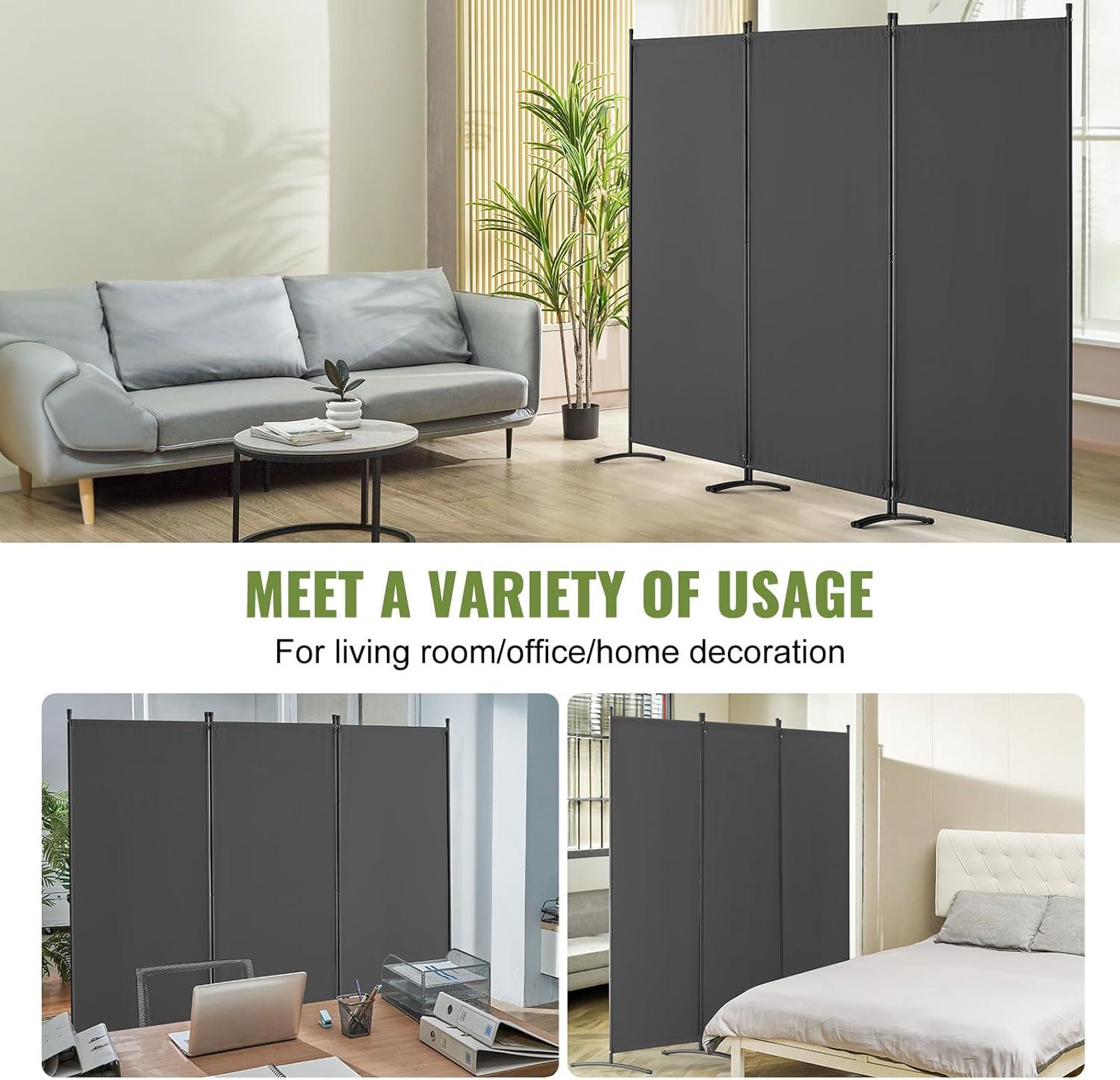 image:imageVEVOR Room Divider 4 Panel Room Dividers and Folding Privacy Screens Fabric Partition Room Dividers for Office Bedroom Dining Room Study Freestanding GreyGrey