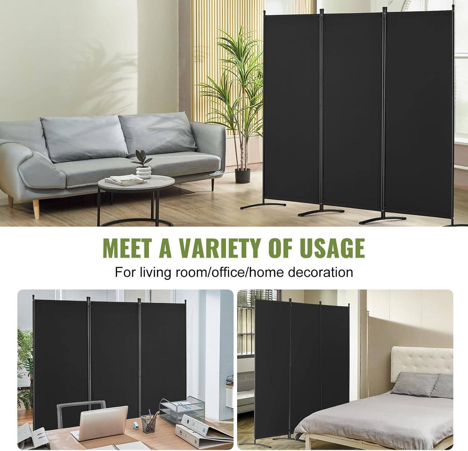 image:imageVEVOR Room Divider 4 Panel Room Dividers and Folding Privacy Screens Fabric Partition Room Dividers for Office Bedroom Dining Room Study Freestanding GreyBlack
