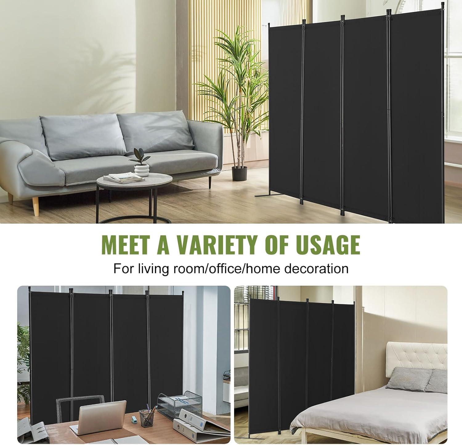 image:imageVEVOR Room Divider 4 Panel Room Dividers and Folding Privacy Screens Fabric Partition Room Dividers for Office Bedroom Dining Room Study Freestanding GreyBlack