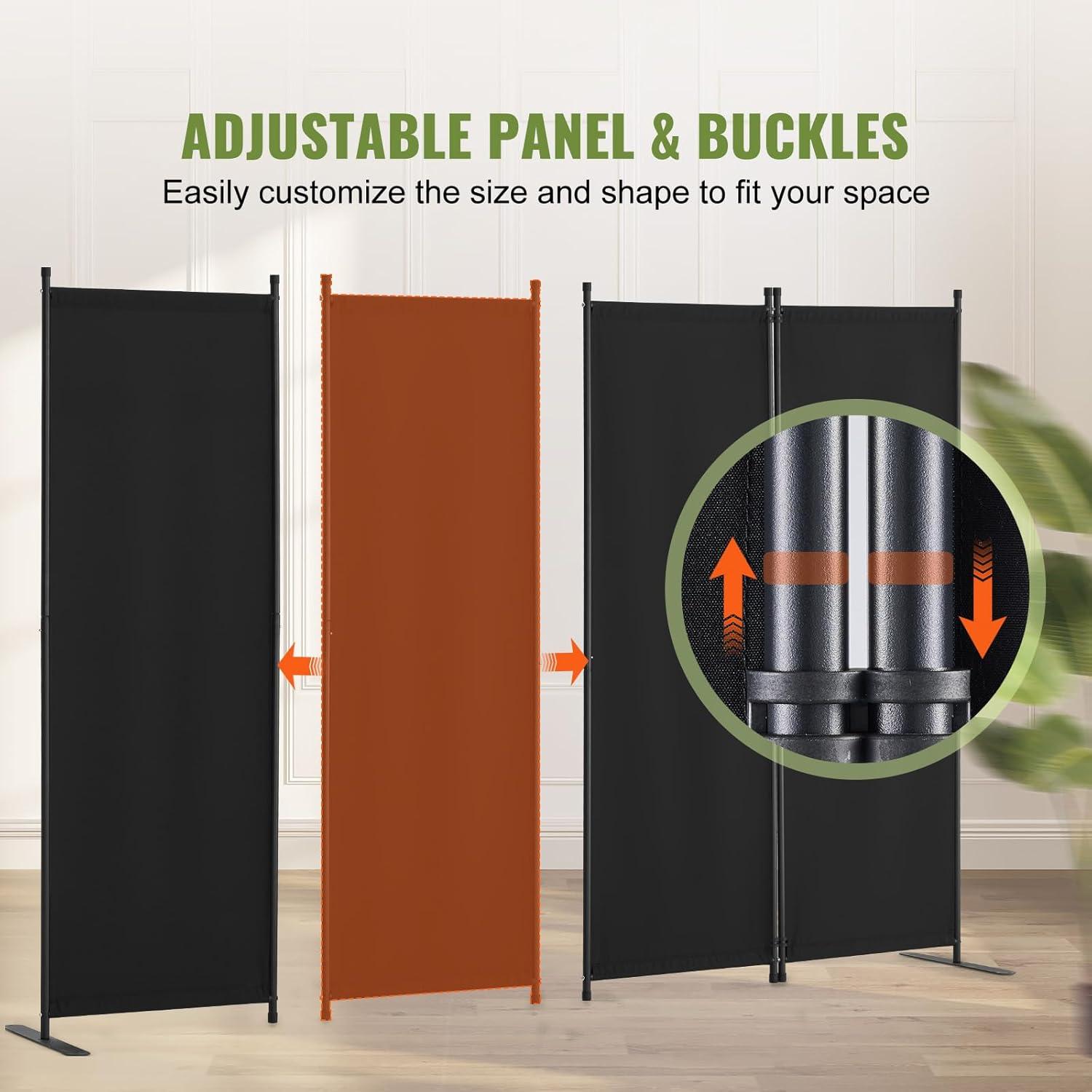 image:imageVEVOR Room Divider 4 Panel Room Dividers and Folding Privacy Screens Fabric Partition Room Dividers for Office Bedroom Dining Room Study Freestanding GreyBlack