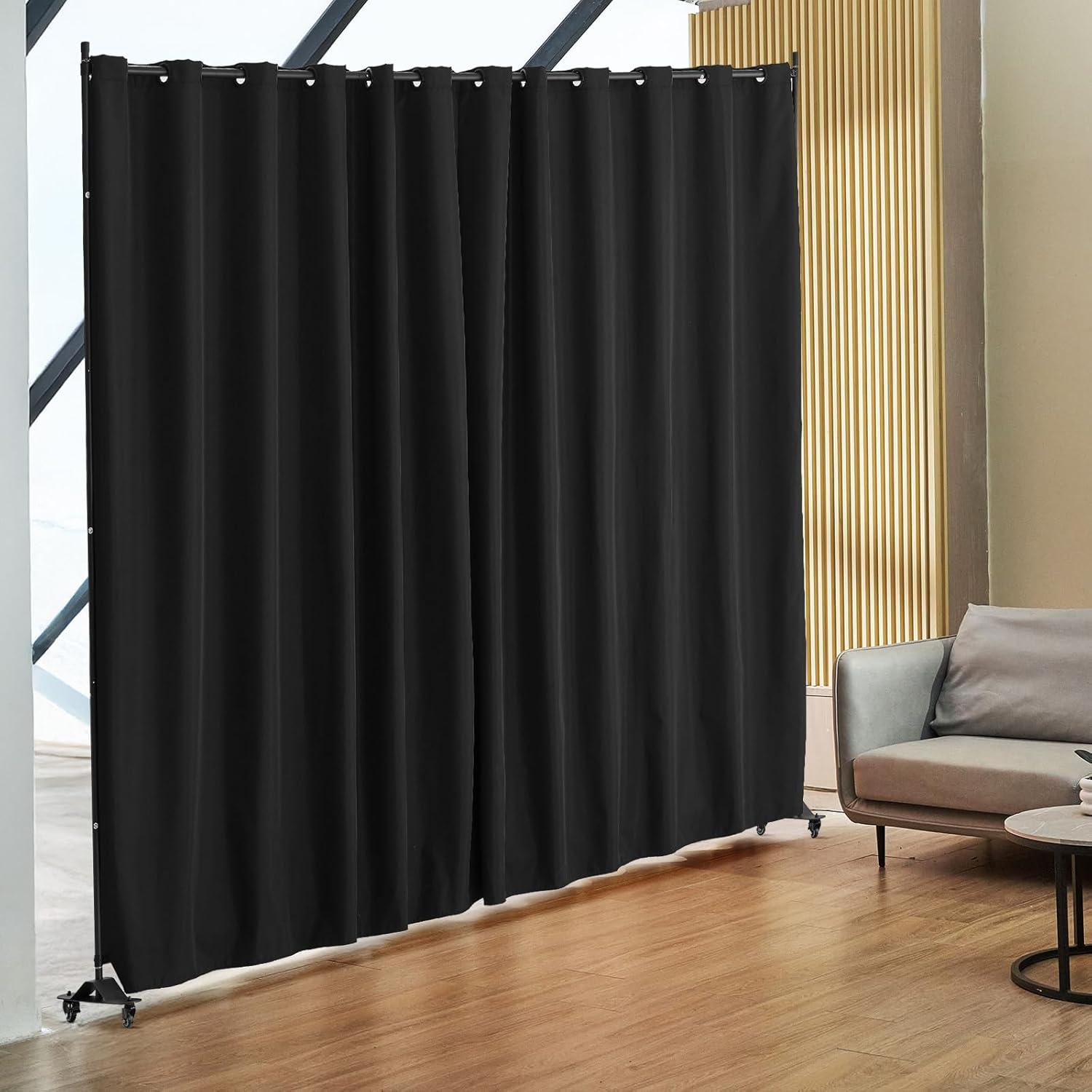 image:imageVEVOR Room Divider Portable Panel Room Divider with Wheels Curtain Divider Stand Freestanding Room Divider Privacy Screen for Office Bedroom Dining Room Study BrownBlack