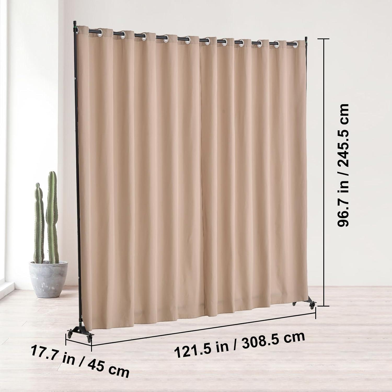 image:imageVEVOR Room Divider Portable Panel Room Divider with Wheels Curtain Divider Stand Freestanding Room Divider Privacy Screen for Office Bedroom Dining Room Study BrownBrown