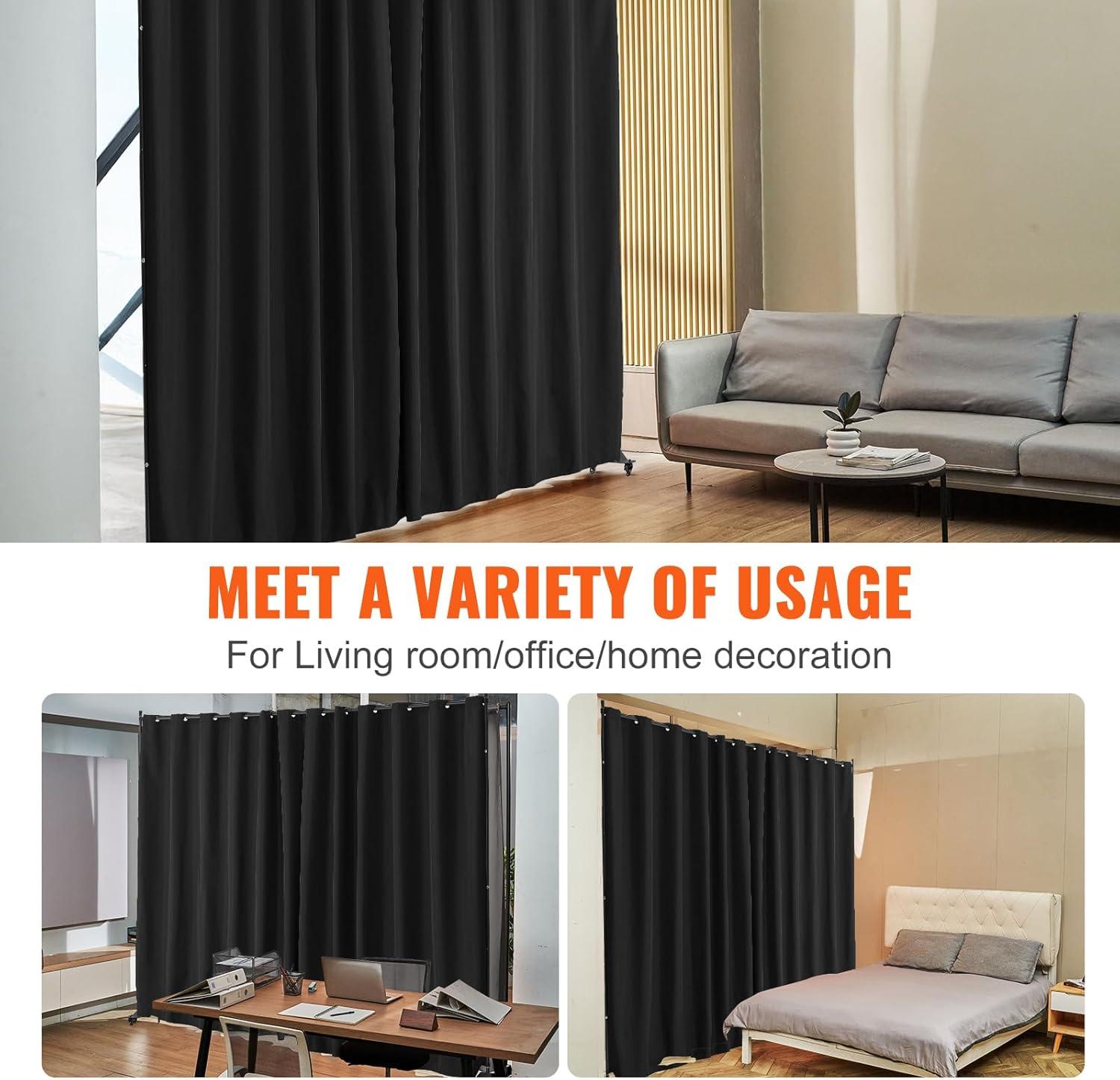 image:imageVEVOR Room Divider Portable Panel Room Divider with Wheels Curtain Divider Stand Freestanding Room Divider Privacy Screen for Office Bedroom Dining Room Study BrownBlack