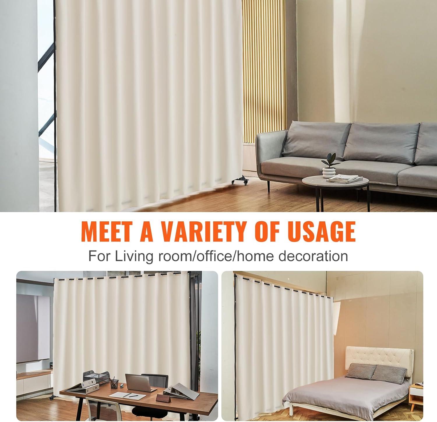 image:imageVEVOR Room Divider Portable Panel Room Divider with Wheels Curtain Divider Stand Freestanding Room Divider Privacy Screen for Office Bedroom Dining Room Study BrownBeige