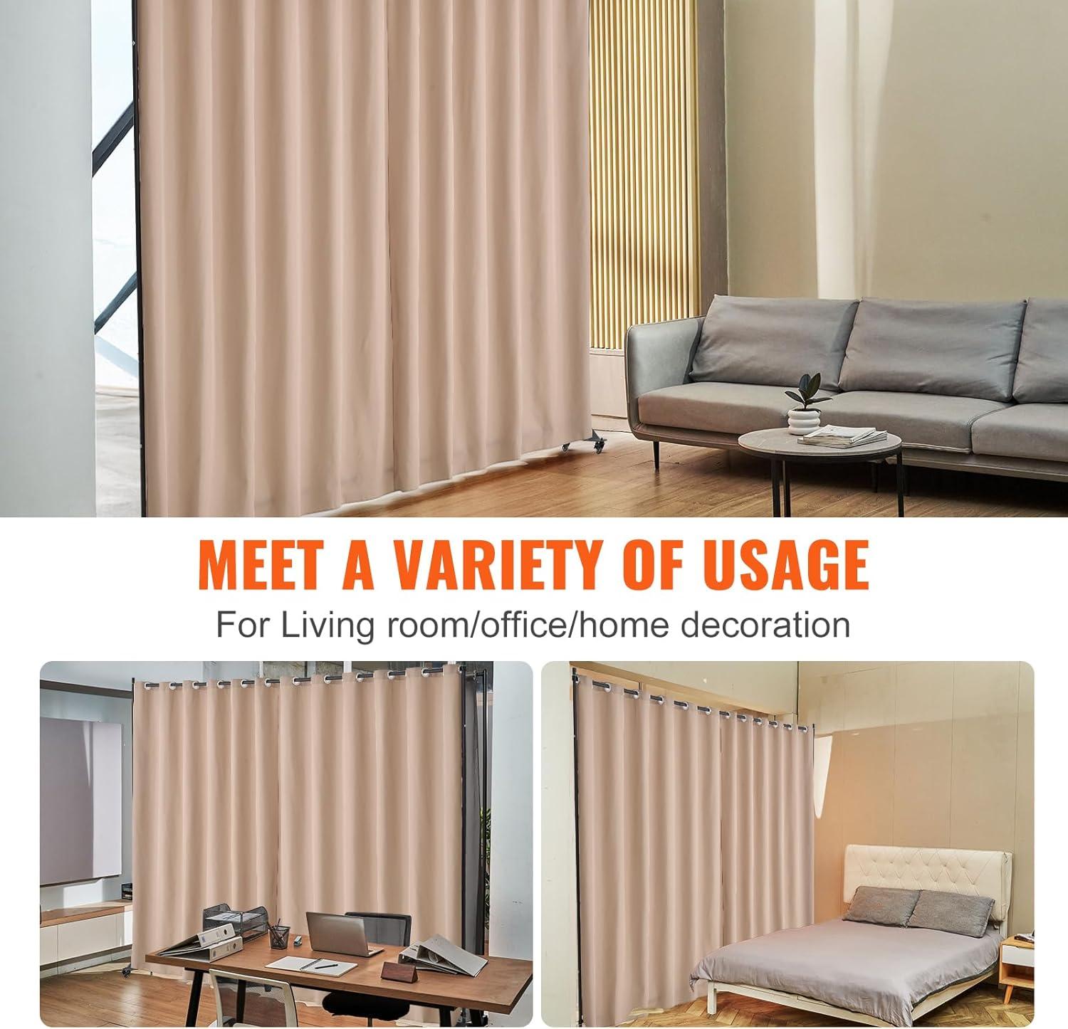 image:imageVEVOR Room Divider Portable Panel Room Divider with Wheels Curtain Divider Stand Freestanding Room Divider Privacy Screen for Office Bedroom Dining Room Study BrownBrown